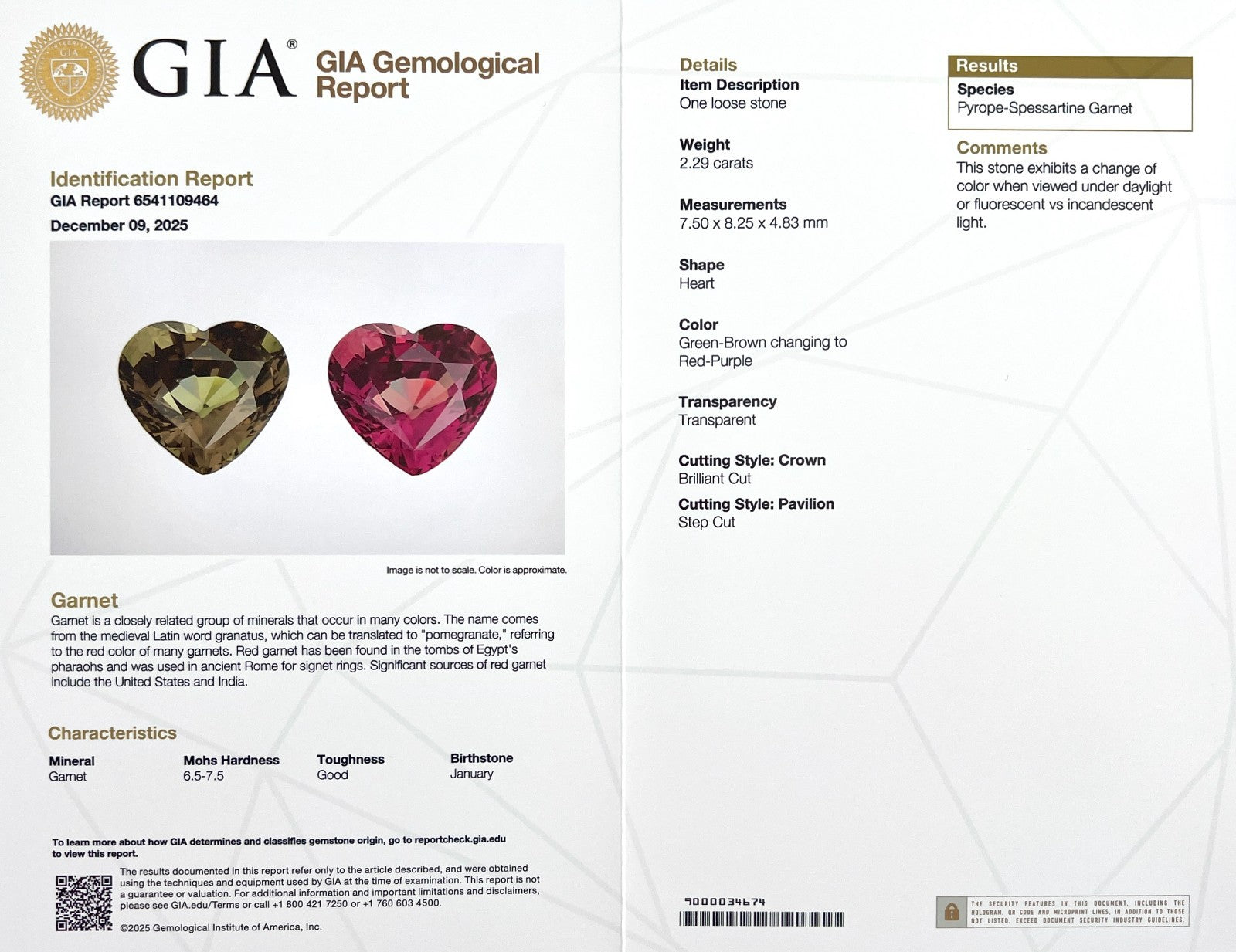 GIA CERTIFIED 2.29ct NATURAL Colour Change Garnet NATURAL Heart Cut RARE Gem — view 2