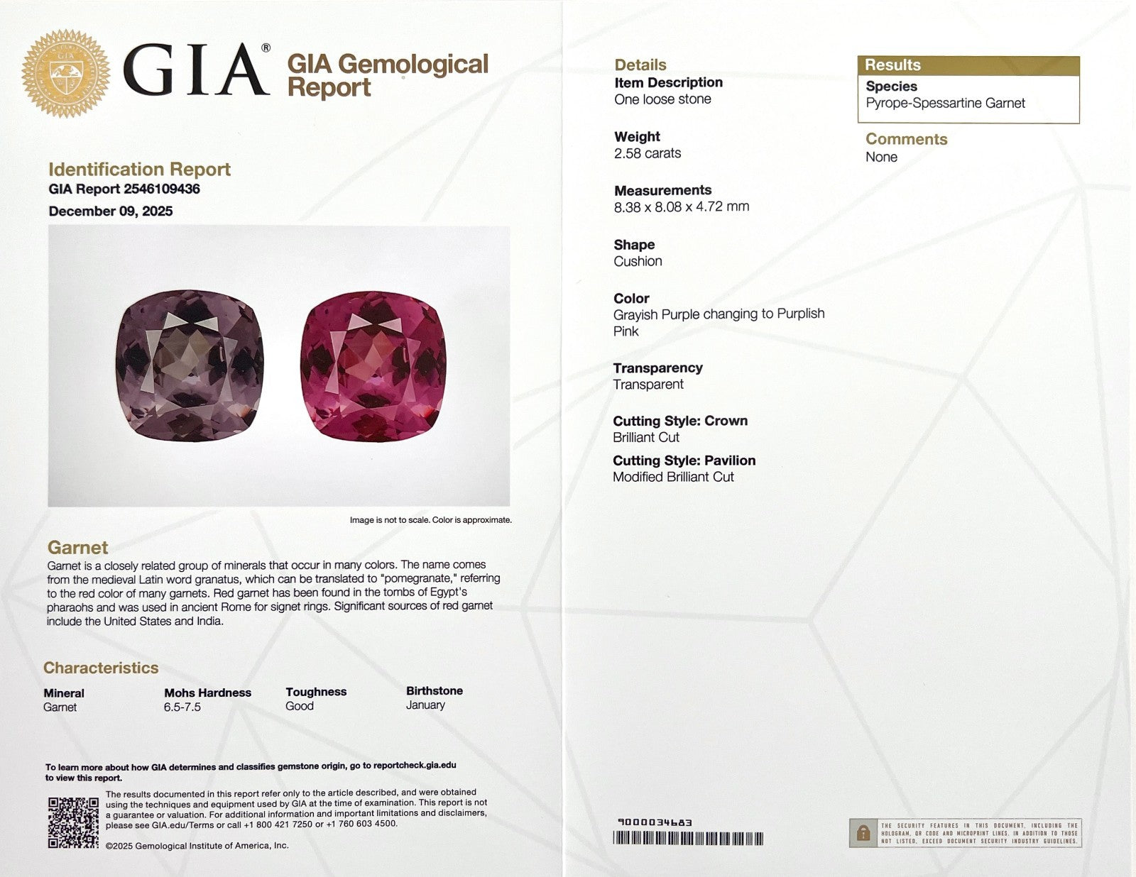2.58ct NATURAL Colour Change Garnet GIA Certified UNTREATED Pyrope Spessartine — view 2