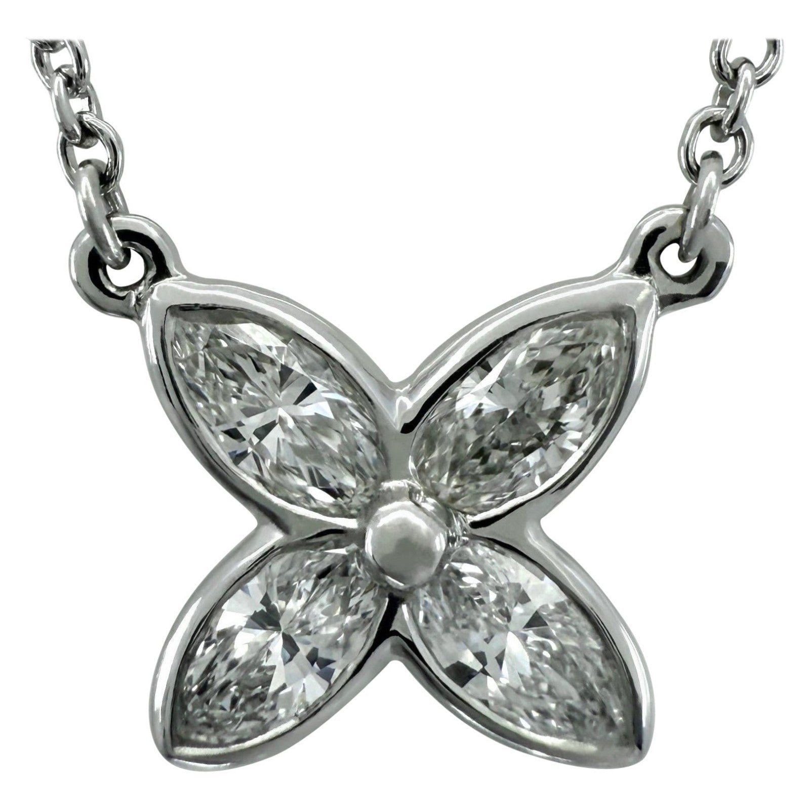 Tiffany & Co Victoria Marquise Natural Diamond Platinum Flower Pendant Necklace