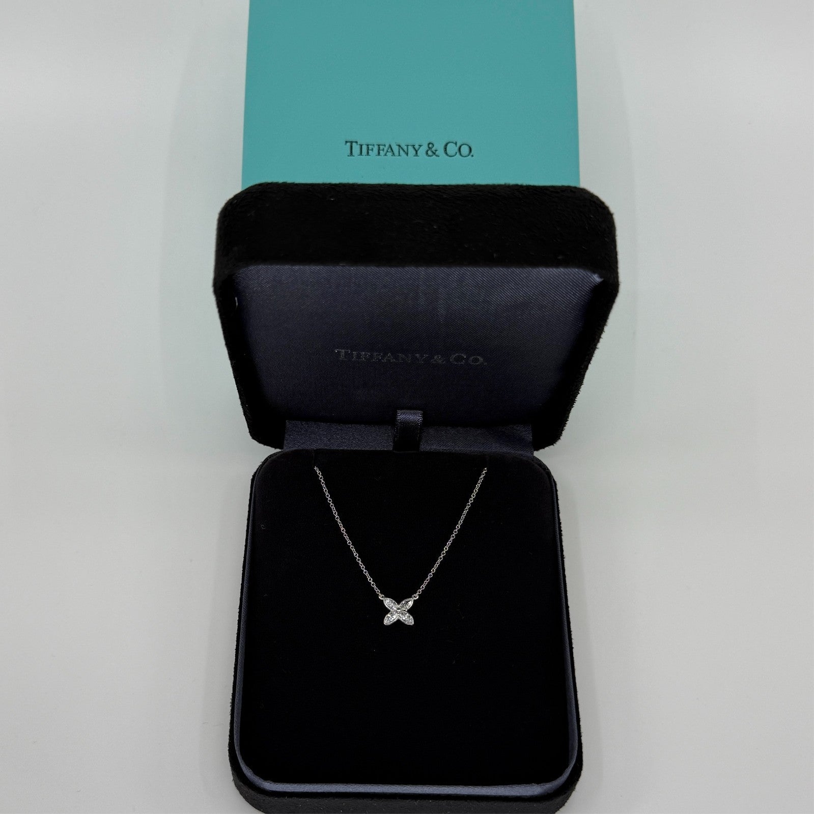 Tiffany & Co Victoria Marquise Natural Diamond Platinum Flower Pendant Necklace — view 2