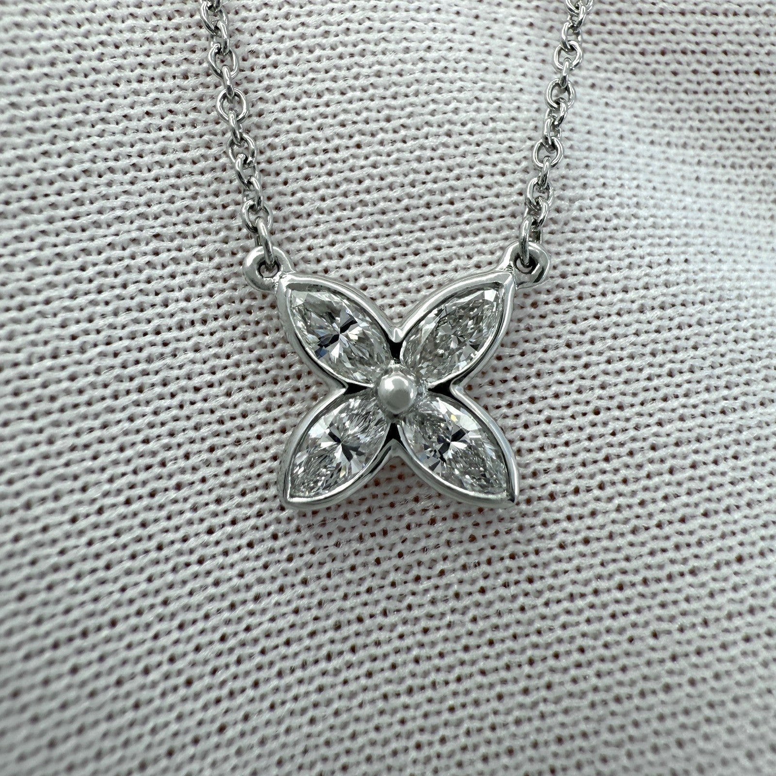 Tiffany & Co Victoria Marquise Natural Diamond Platinum Flower Pendant Necklace — view 3