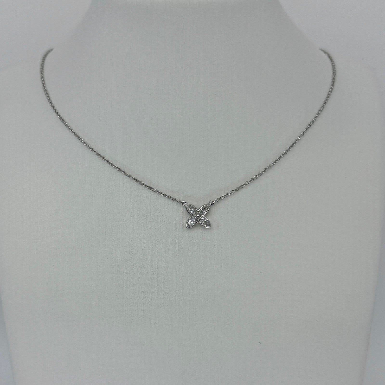 Tiffany & Co Victoria Marquise Natural Diamond Platinum Flower Pendant Necklace — view 4