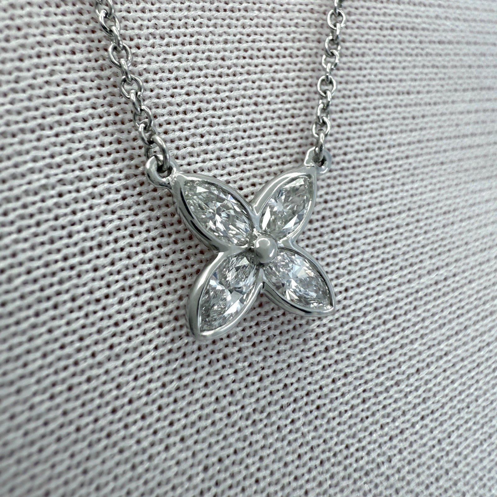 Tiffany & Co Victoria Marquise Natural Diamond Platinum Flower Pendant Necklace — view 5