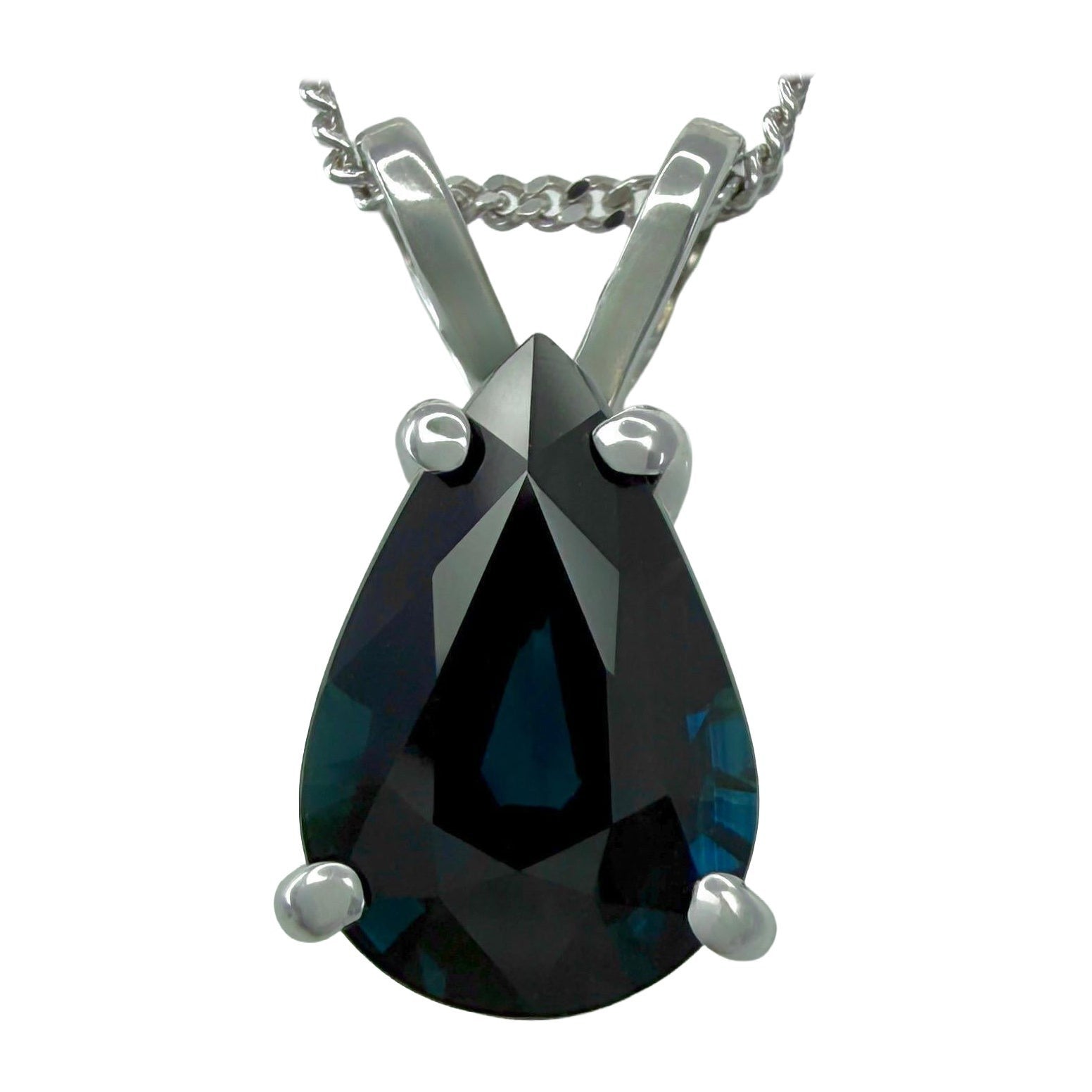 GIA Certified 2.04ct Untreated Dark Blue Sapphire Pear Platinum Pendant Necklace