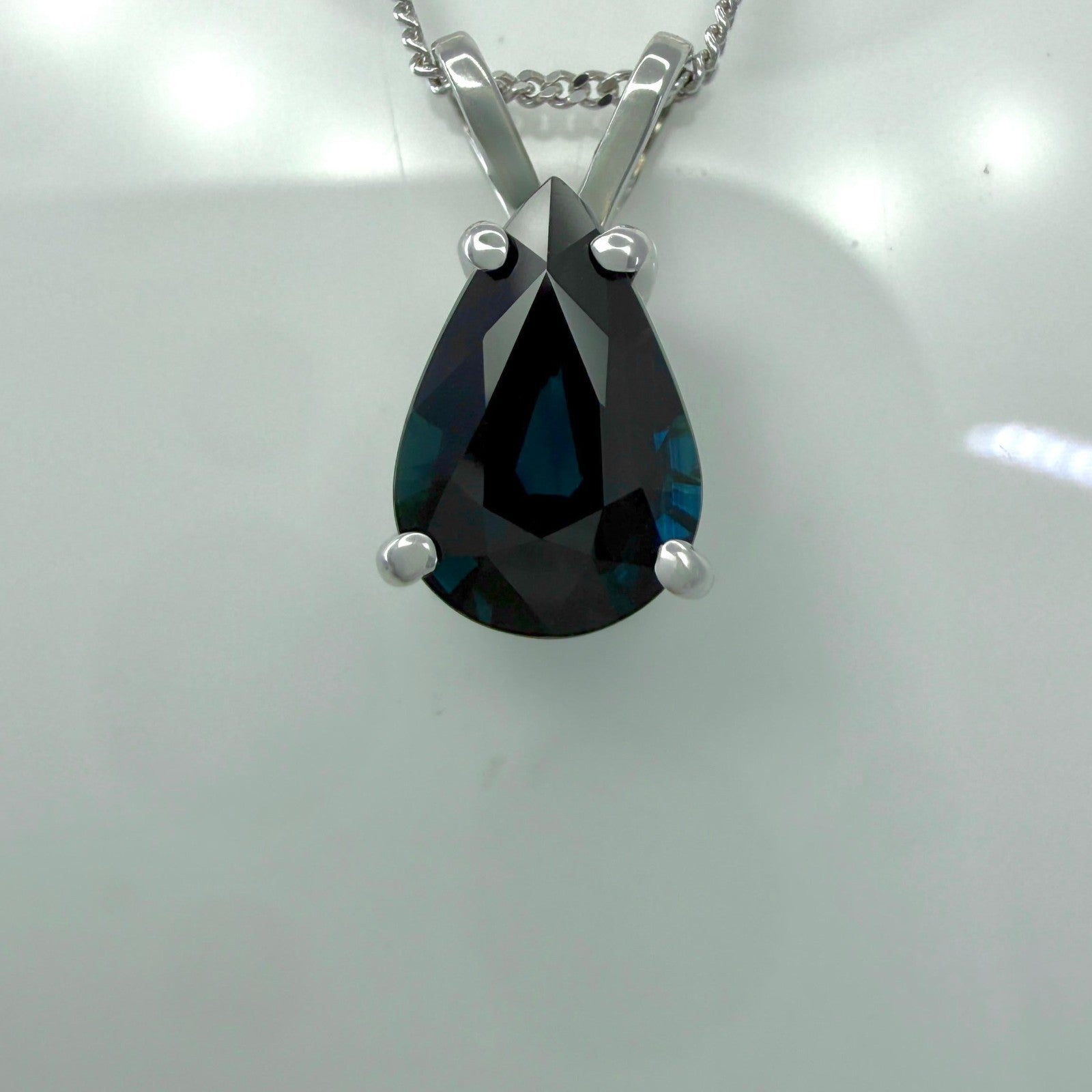 GIA Certified 2.04ct Untreated Dark Blue Sapphire Pear Platinum Pendant Necklace — view 2
