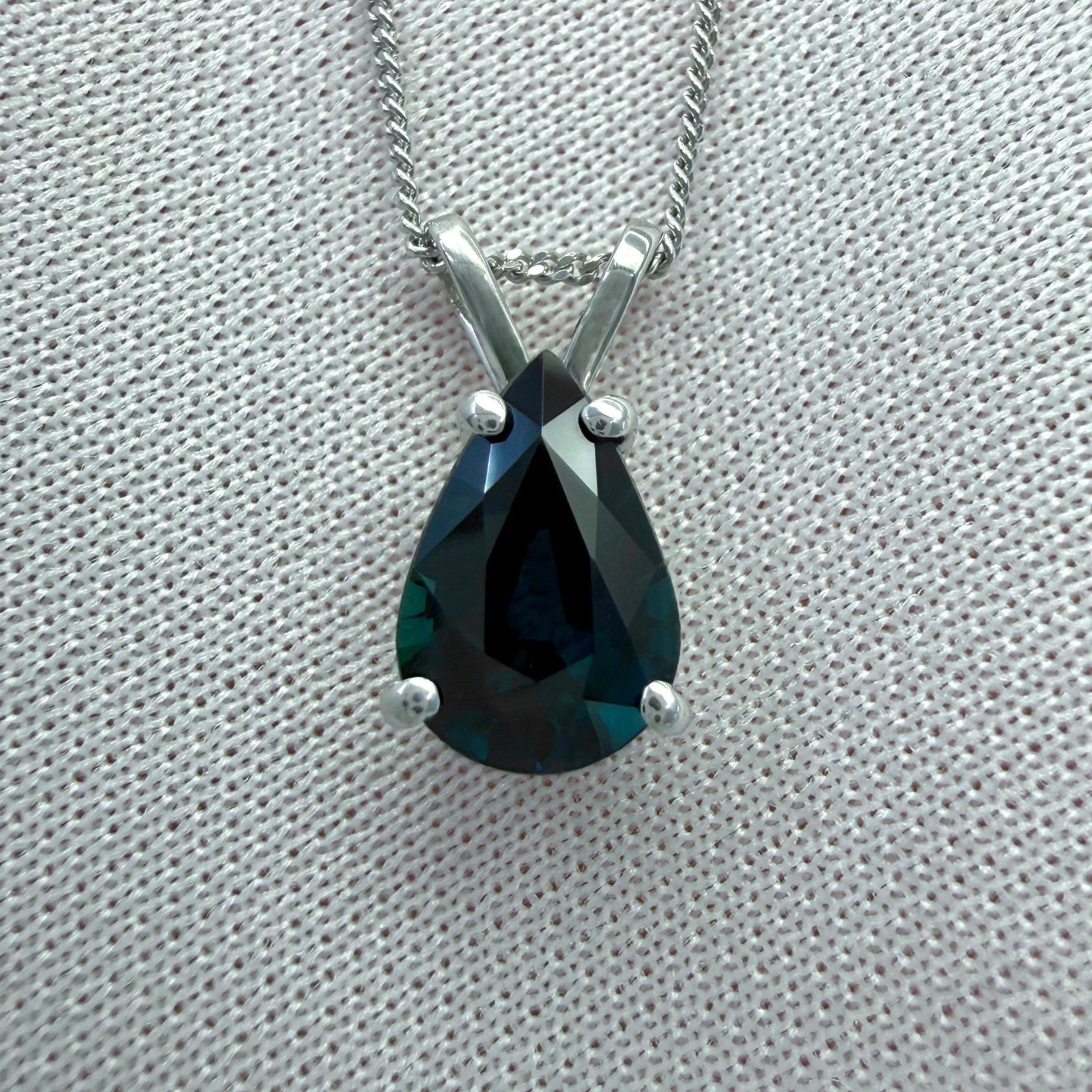 GIA Certified 2.04ct Untreated Dark Blue Sapphire Pear Platinum Pendant Necklace — view 3