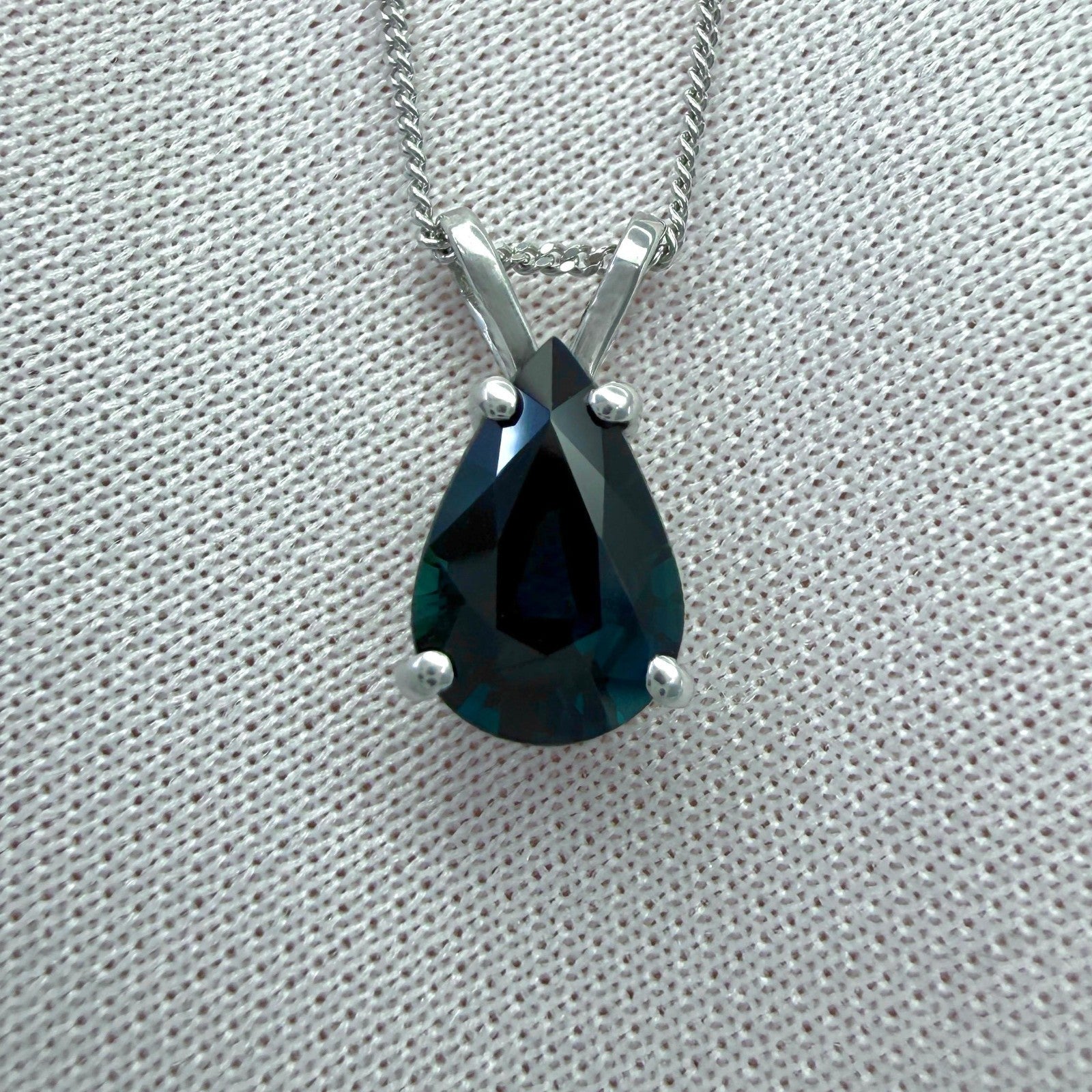 GIA Certified 2.04ct Untreated Dark Blue Sapphire Pear Platinum Pendant Necklace — view 5