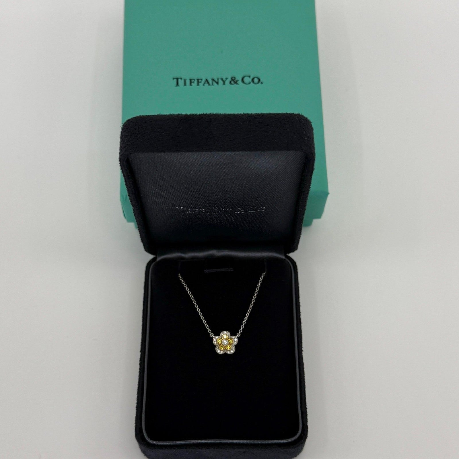 Rare Tiffany & Co. Flower Garden Fancy Yellow Diamond Platinum Pendant Necklace — view 2