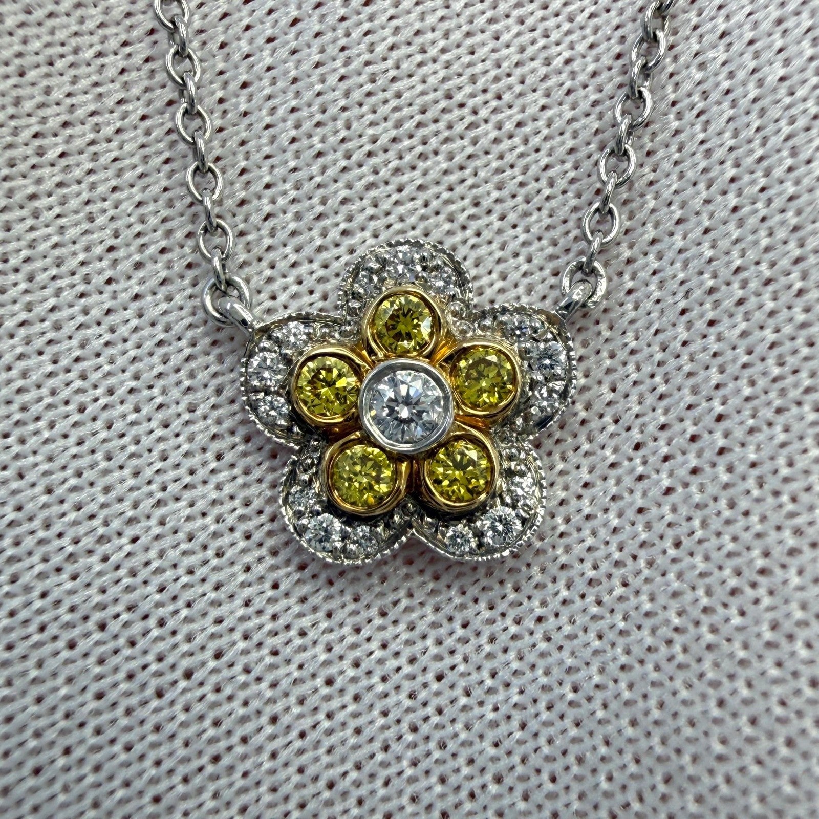 Rare Tiffany & Co. Flower Garden Fancy Yellow Diamond Platinum Pendant Necklace — view 3