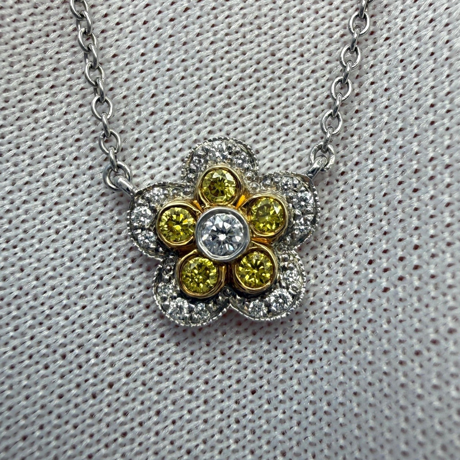 Rare Tiffany & Co. Flower Garden Fancy Yellow Diamond Platinum Pendant Necklace — view 5