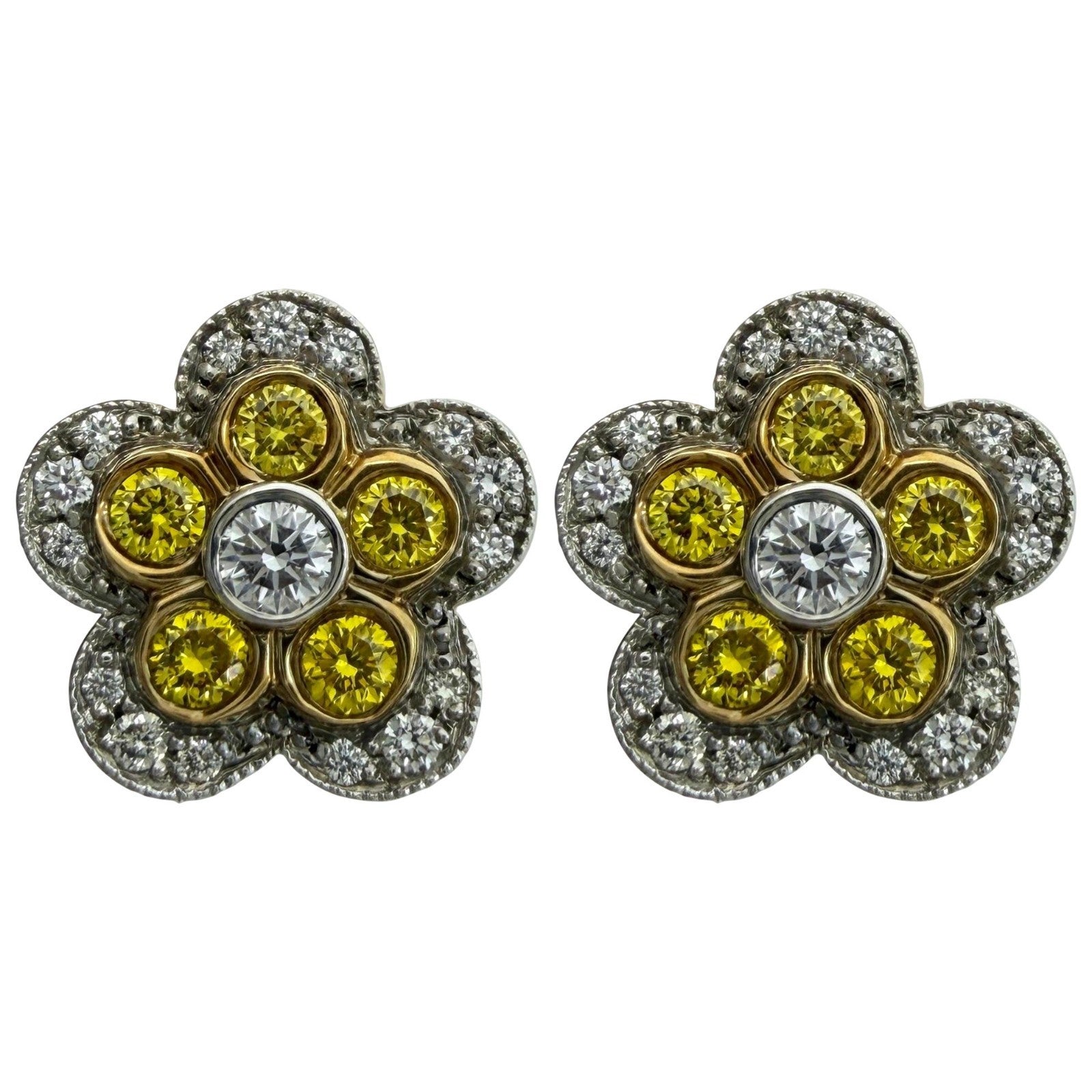 Rare Tiffany & Co. Flower Garden Fancy Yellow Diamond Platinum Stud Earrings
