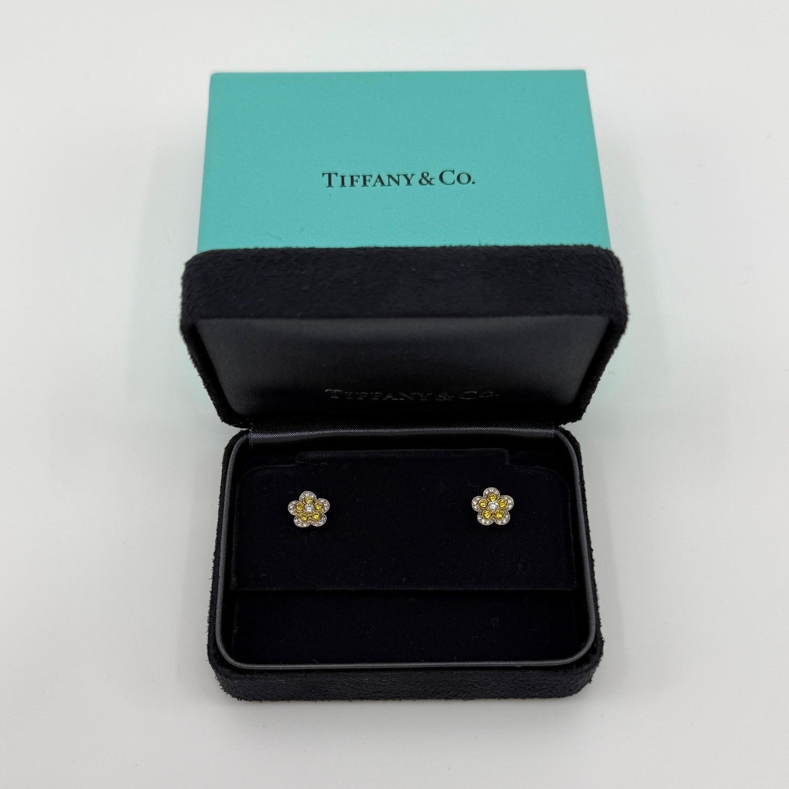 Rare Tiffany & Co. Flower Garden Fancy Yellow Diamond Platinum Stud Earrings — view 2