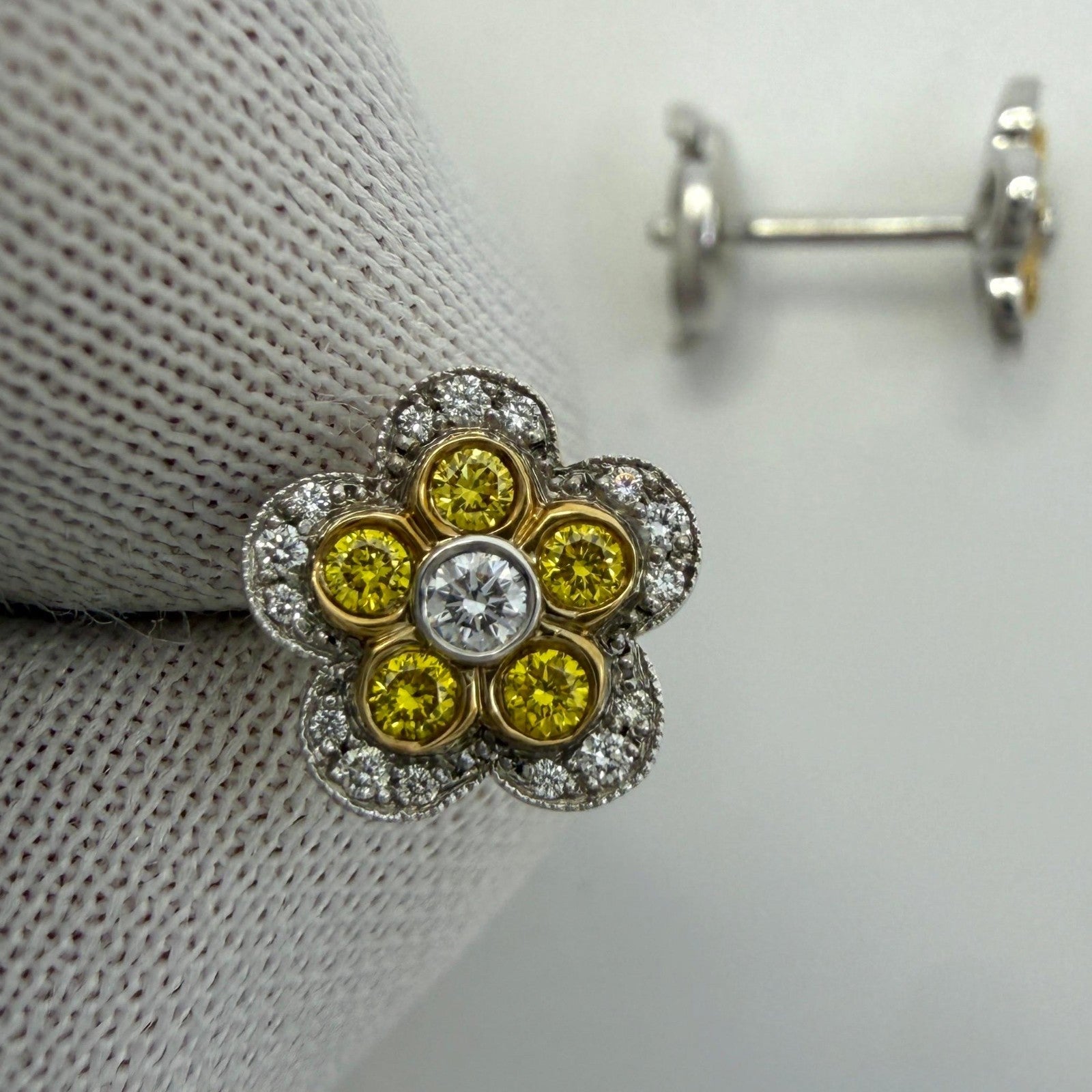 Rare Tiffany & Co. Flower Garden Fancy Yellow Diamond Platinum Stud Earrings — view 3