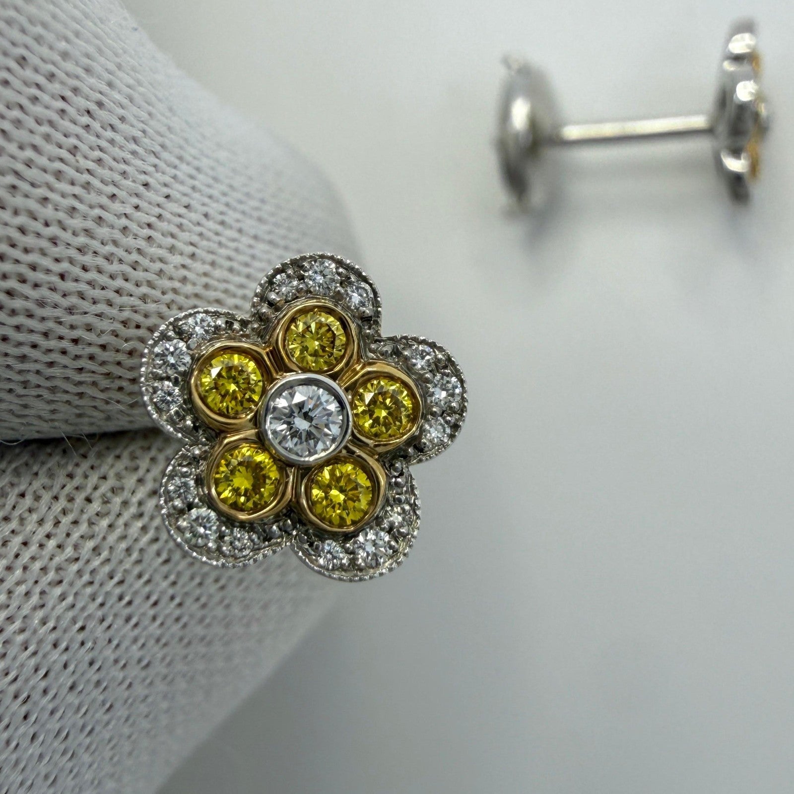Rare Tiffany & Co. Flower Garden Fancy Yellow Diamond Platinum Stud Earrings — view 5