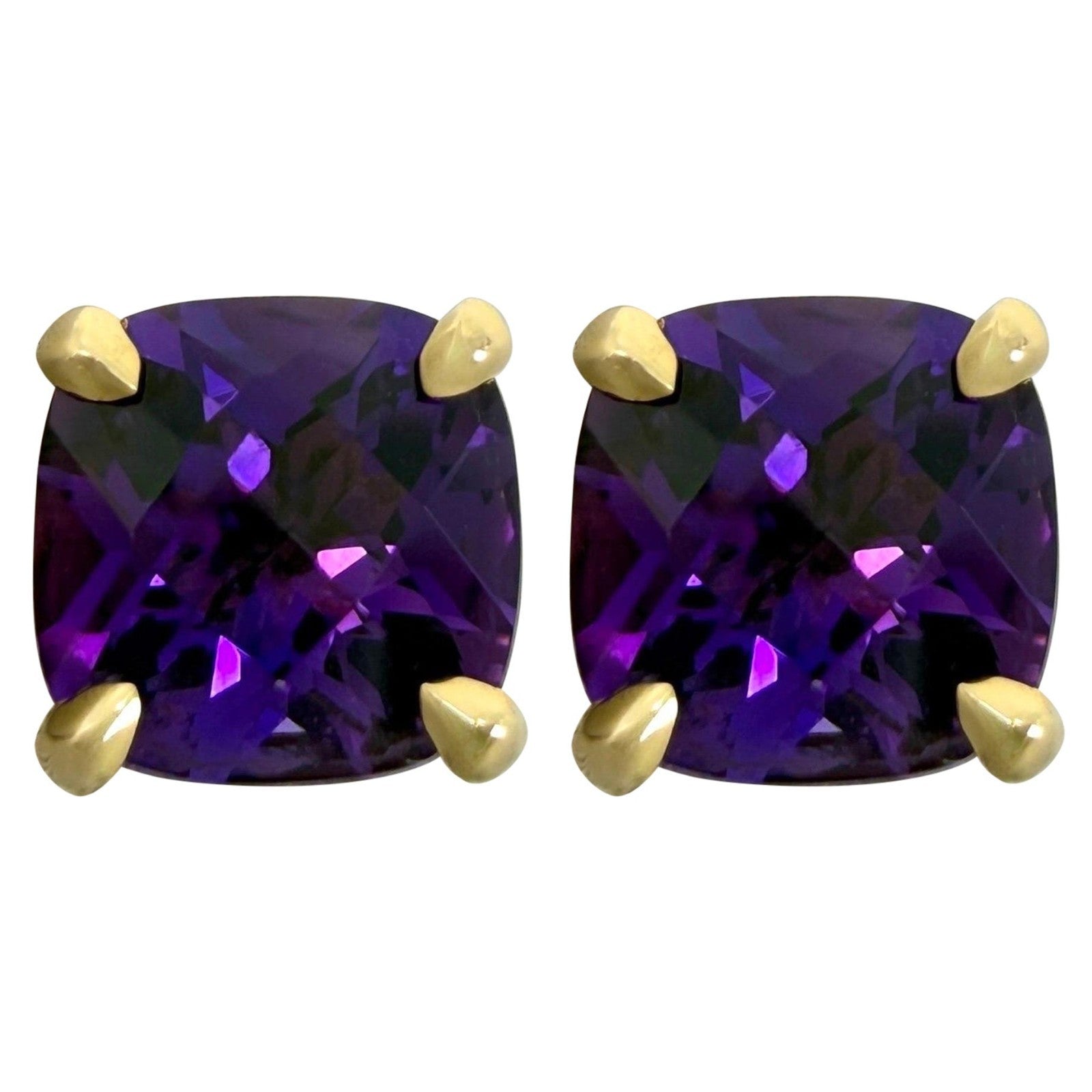 Tiffany & Co. Purple Amethyst 18k Yellow Gold Sparkler Cushion Stud Earrings