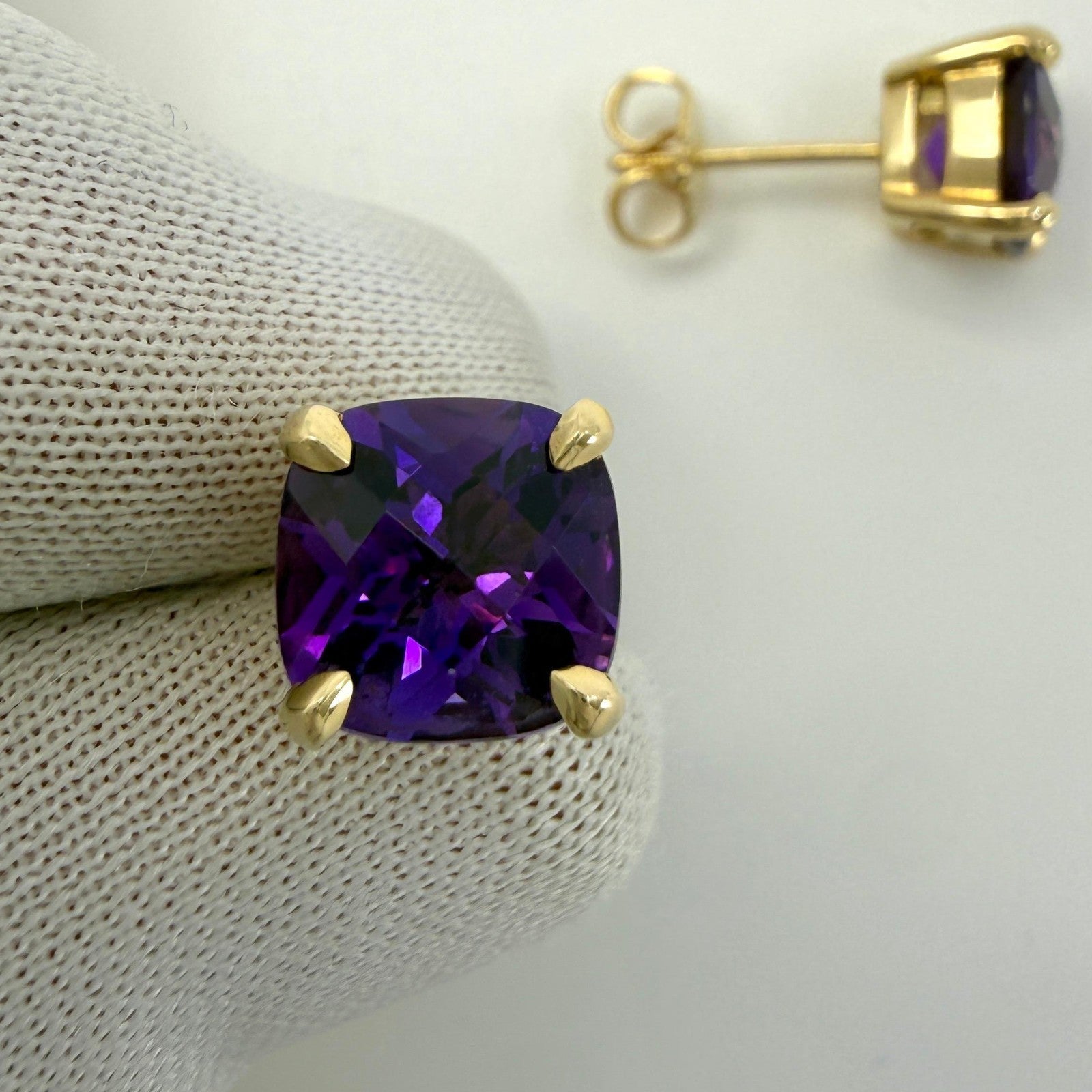 Tiffany & Co. Purple Amethyst 18k Yellow Gold Sparkler Cushion Stud Earrings — view 5