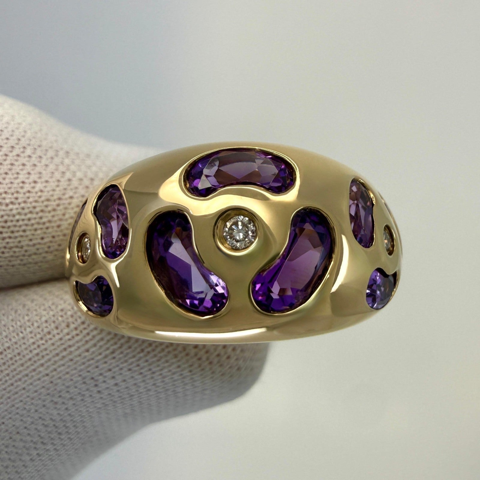 Rare Vintage Chaumet Fancy Cut Amethyst & Diamond 18k Yellow Gold Dome Band Ring — view 3
