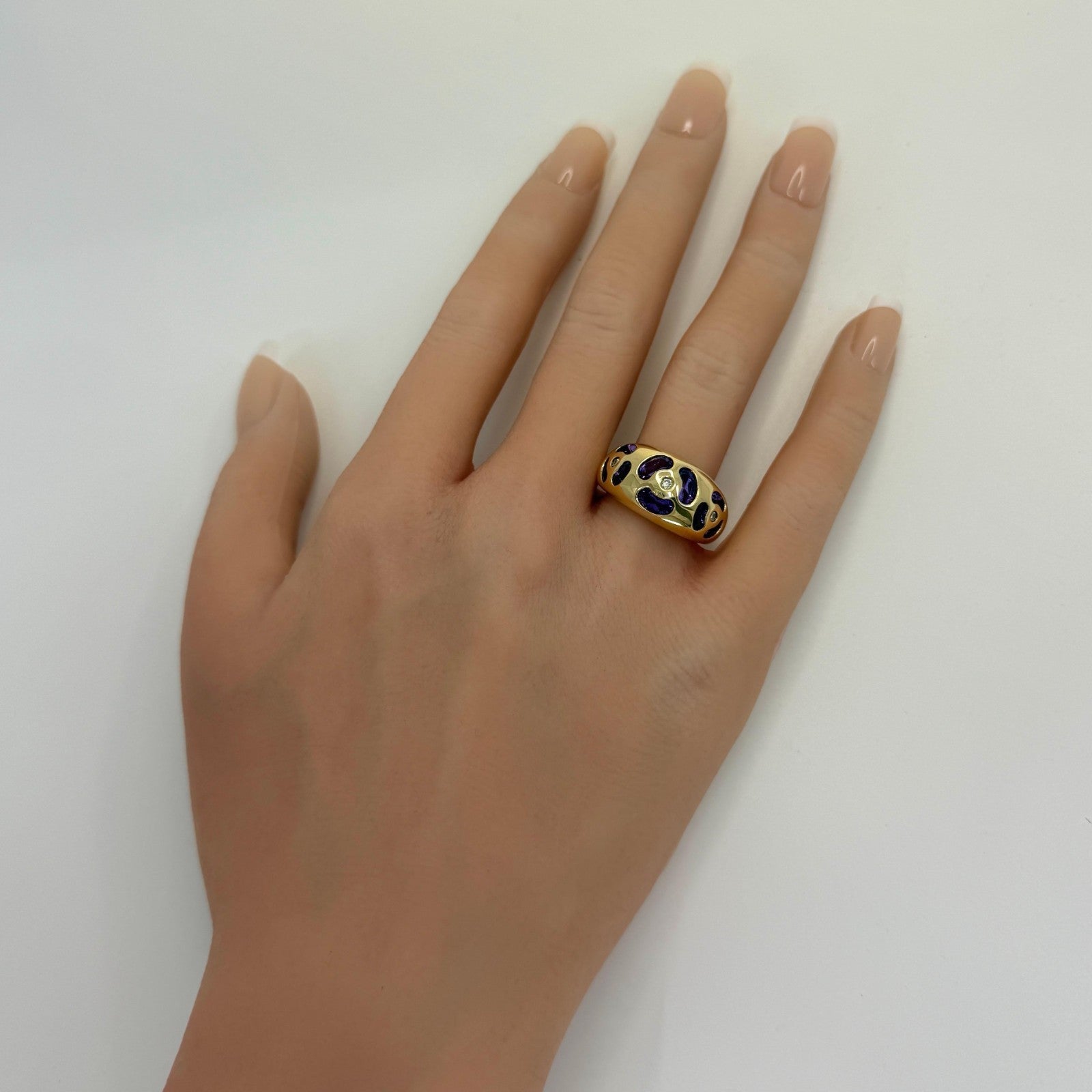Rare Vintage Chaumet Fancy Cut Amethyst & Diamond 18k Yellow Gold Dome Band Ring — view 4