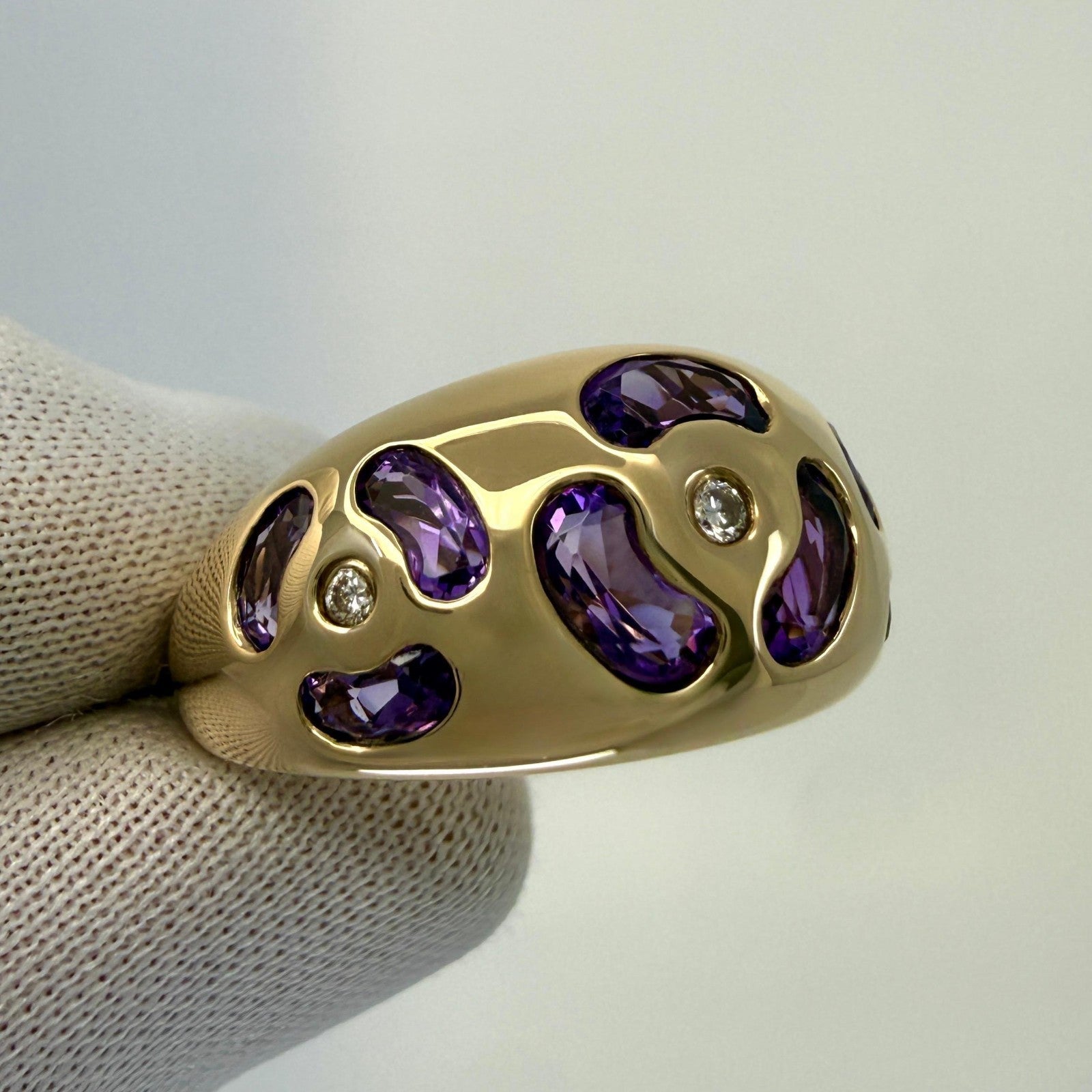 Rare Vintage Chaumet Fancy Cut Amethyst & Diamond 18k Yellow Gold Dome Band Ring — view 5