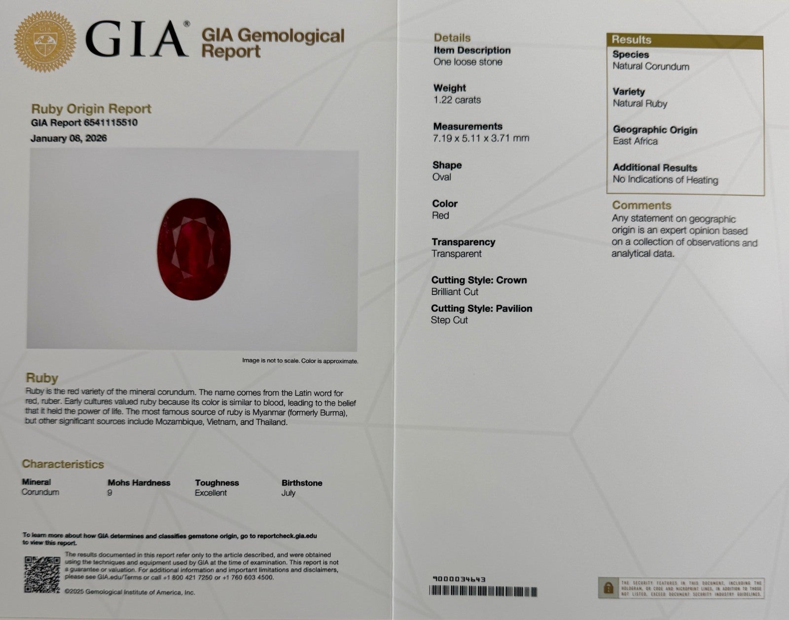 GIA Certified 1.22ct Untreated Deep Red Ruby 18k Yellow Gold Oval East West Ring — view 3