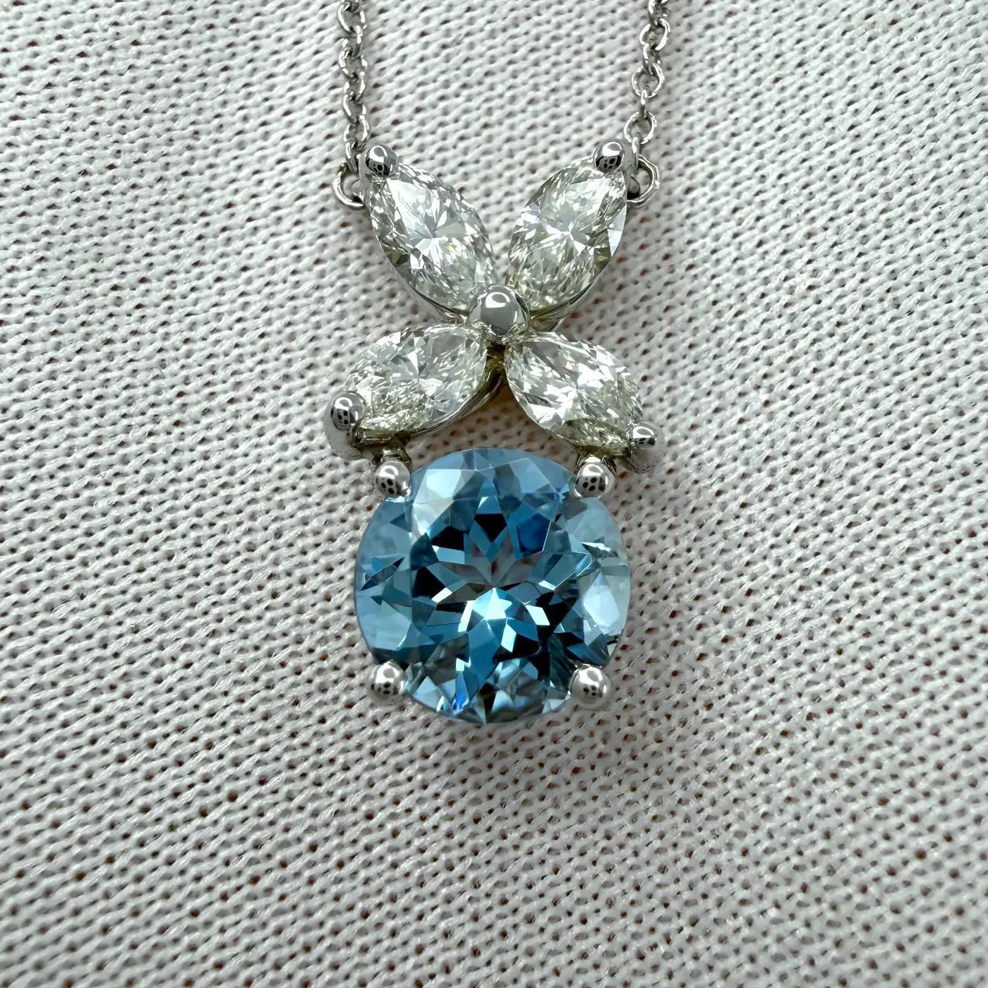 Rare Tiffany & Co Victoria Aquamarine & Diamond Platinum Flower Pendant Necklace — view 3