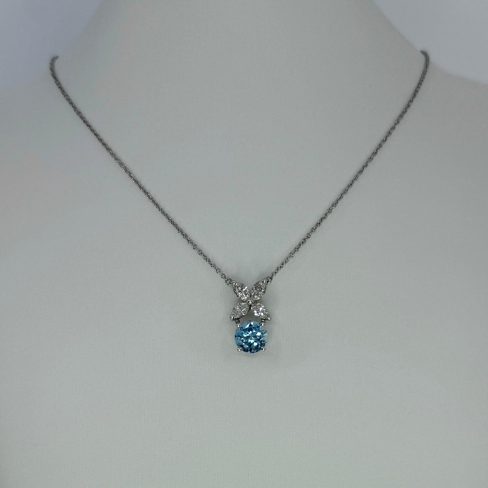 Rare Tiffany & Co Victoria Aquamarine & Diamond Platinum Flower Pendant Necklace — view 4