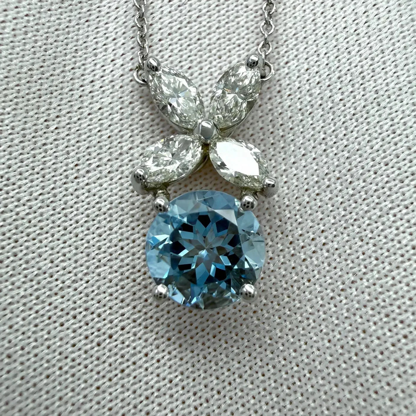 Rare Tiffany & Co Victoria Aquamarine & Diamond Platinum Flower Pendant Necklace — view 5