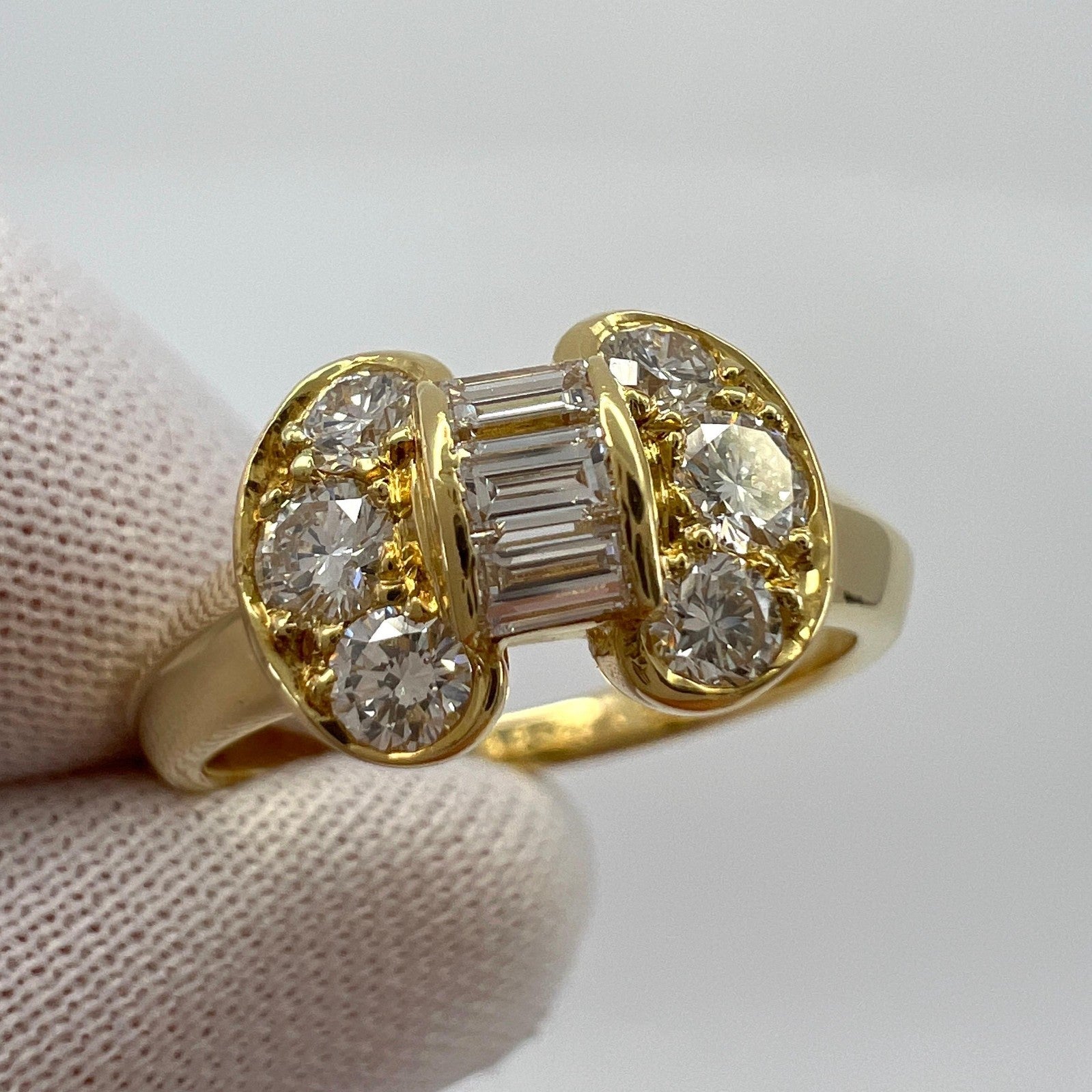 Rare Vintage Van Cleef & Arpels Diamond Celeste Ribbon Bow 18k Yellow Gold Ring — view 5