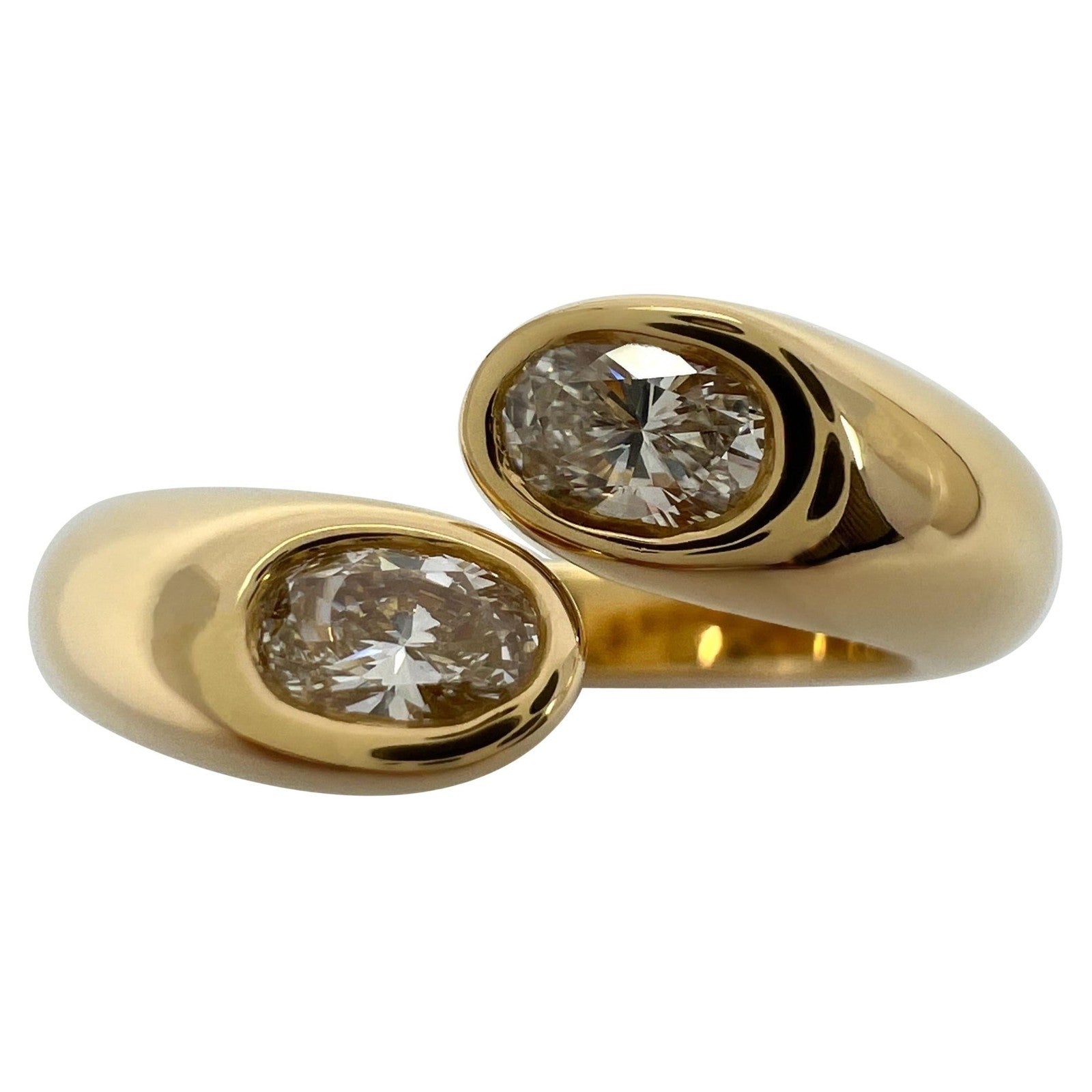 Rare Vintage Cartier Oval Cut Diamond Ellipse 18k Gold Bypass Split Ring 51