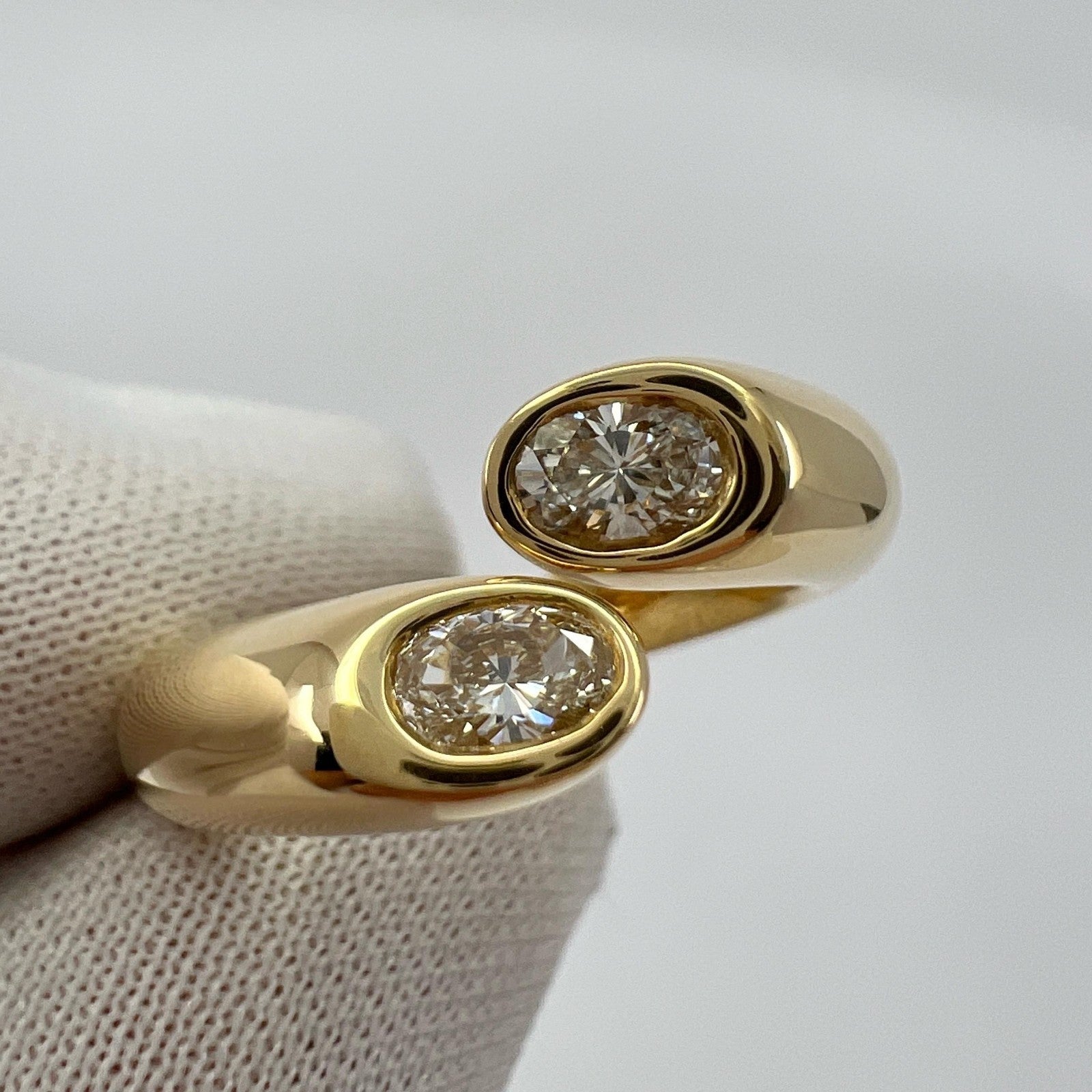Rare Vintage Cartier Oval Cut Diamond Ellipse 18k Gold Bypass Split Ring 51 — view 3