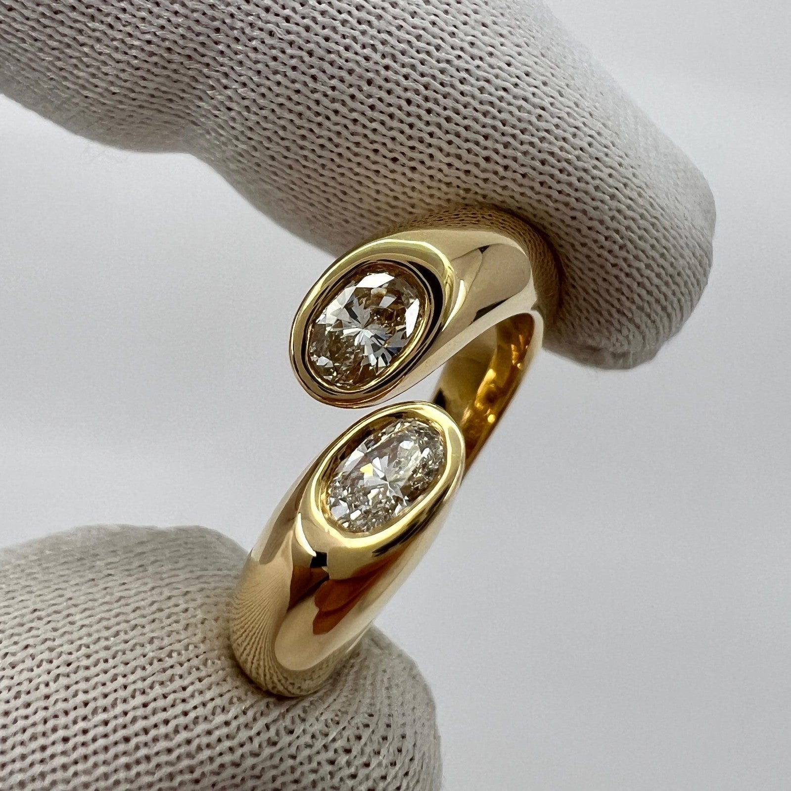 Rare Vintage Cartier Oval Cut Diamond Ellipse 18k Gold Bypass Split Ring 51 — view 4