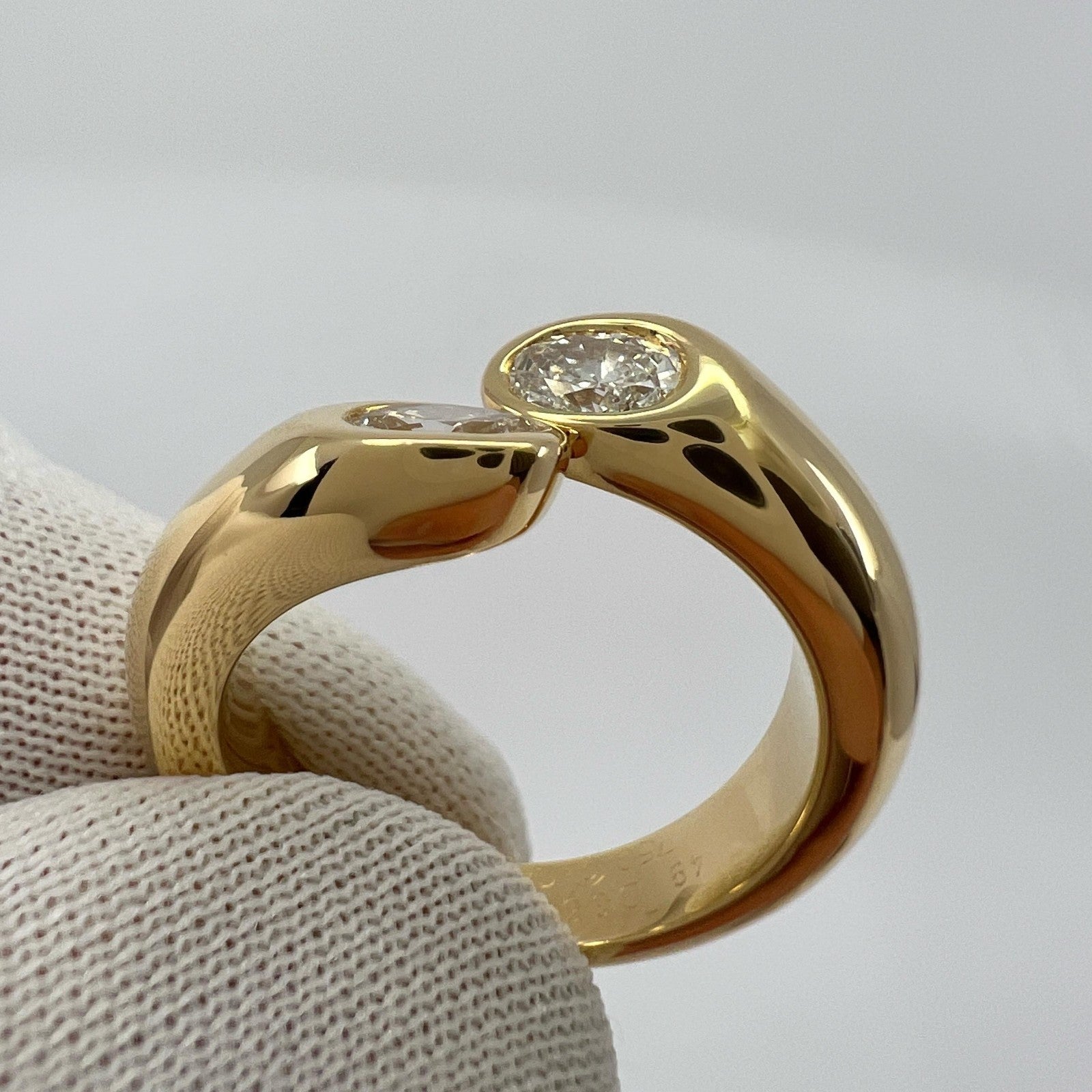 Rare Vintage Cartier Oval Cut Diamond Ellipse 18k Gold Bypass Split Ring 51 — view 5
