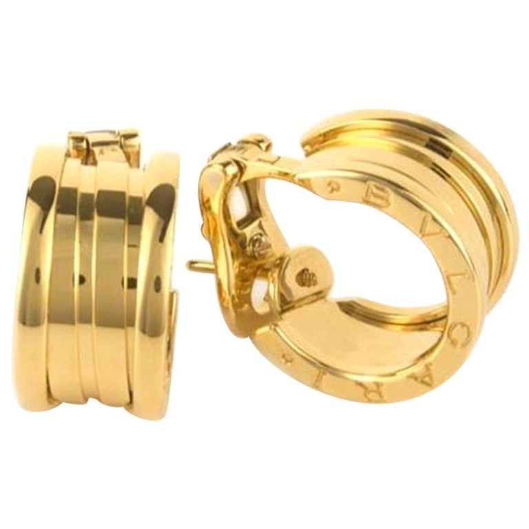 Vintage Bvlgari B.Zero1 18 Karat Yellow Gold Hoop Stud Earrings with Box