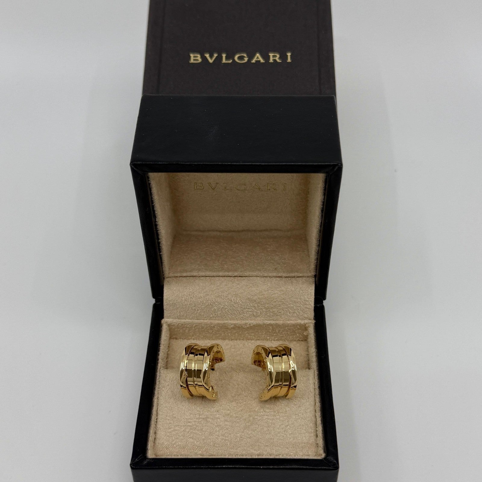 Vintage Bvlgari B.Zero1 18 Karat Yellow Gold Hoop Stud Earrings with Box — view 2
