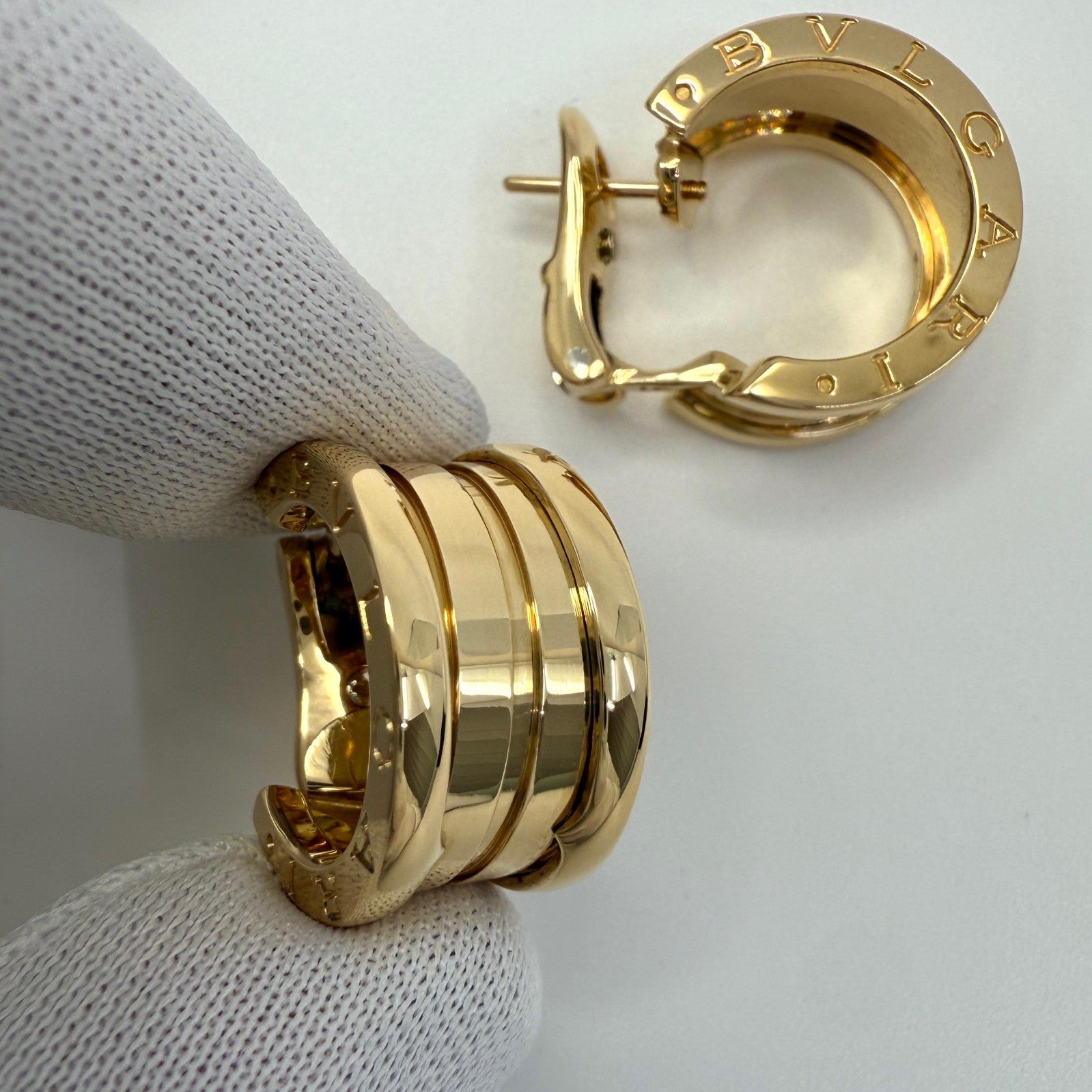 Vintage Bvlgari B.Zero1 18 Karat Yellow Gold Hoop Stud Earrings with Box — view 3