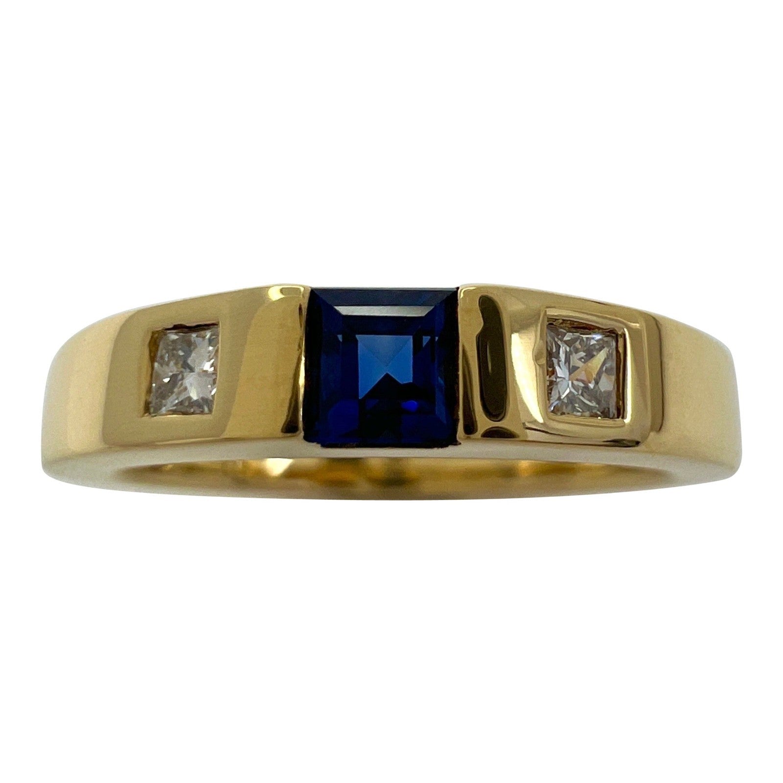 Vintage Tiffany & Co Blue Sapphire & Diamond 18k Yellow Gold Three Stone Band