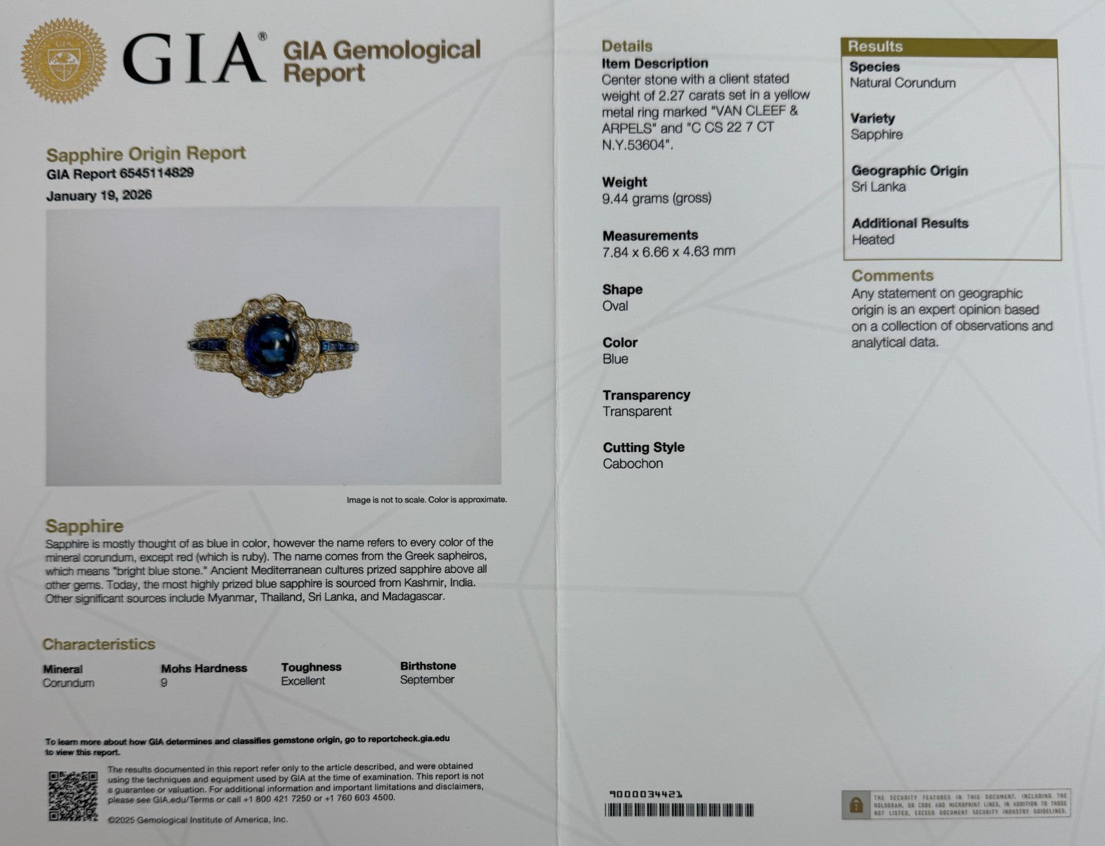 Rare Vintage Van Cleef & Arpels Blue Sapphire & Diamond GIA Certified 18k Ring — view 3