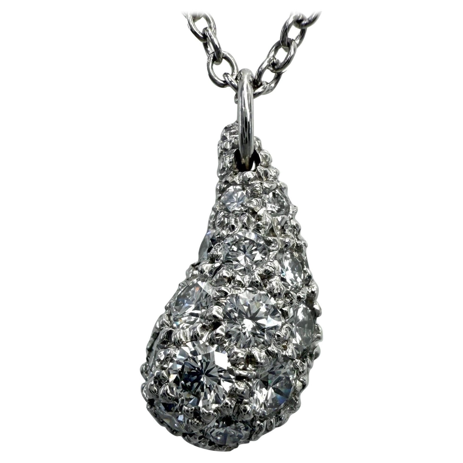 Tiffany & Co. Elsa Peretti Teardrop Diamond 950 Platinum Pendant Necklace Small