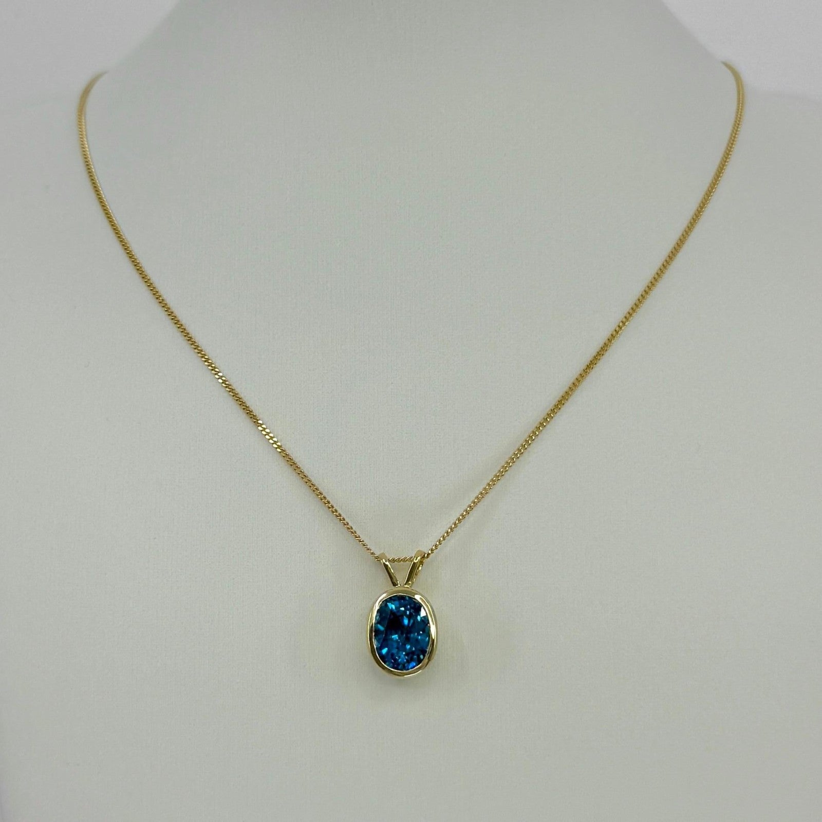 Fine 5.75ct Natural Vivid Blue Zircon Oval Cut 18k Yellow Gold Pendant Necklace — view 3