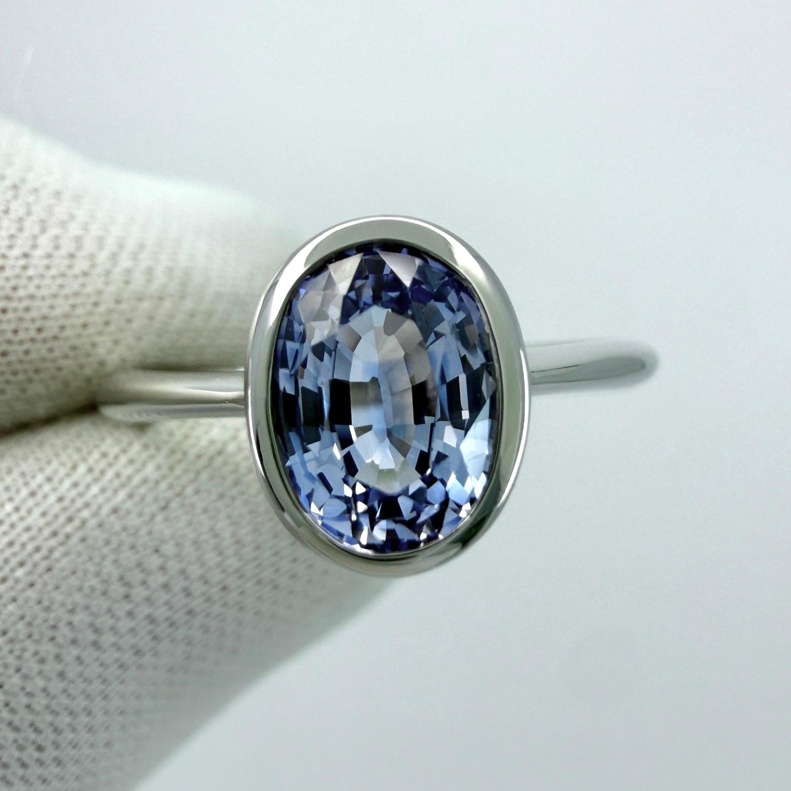 1.03ct Vivid Light Blue Ceylon Sapphire Oval 950 Platinum Solitaire Bezel Ring — view 2