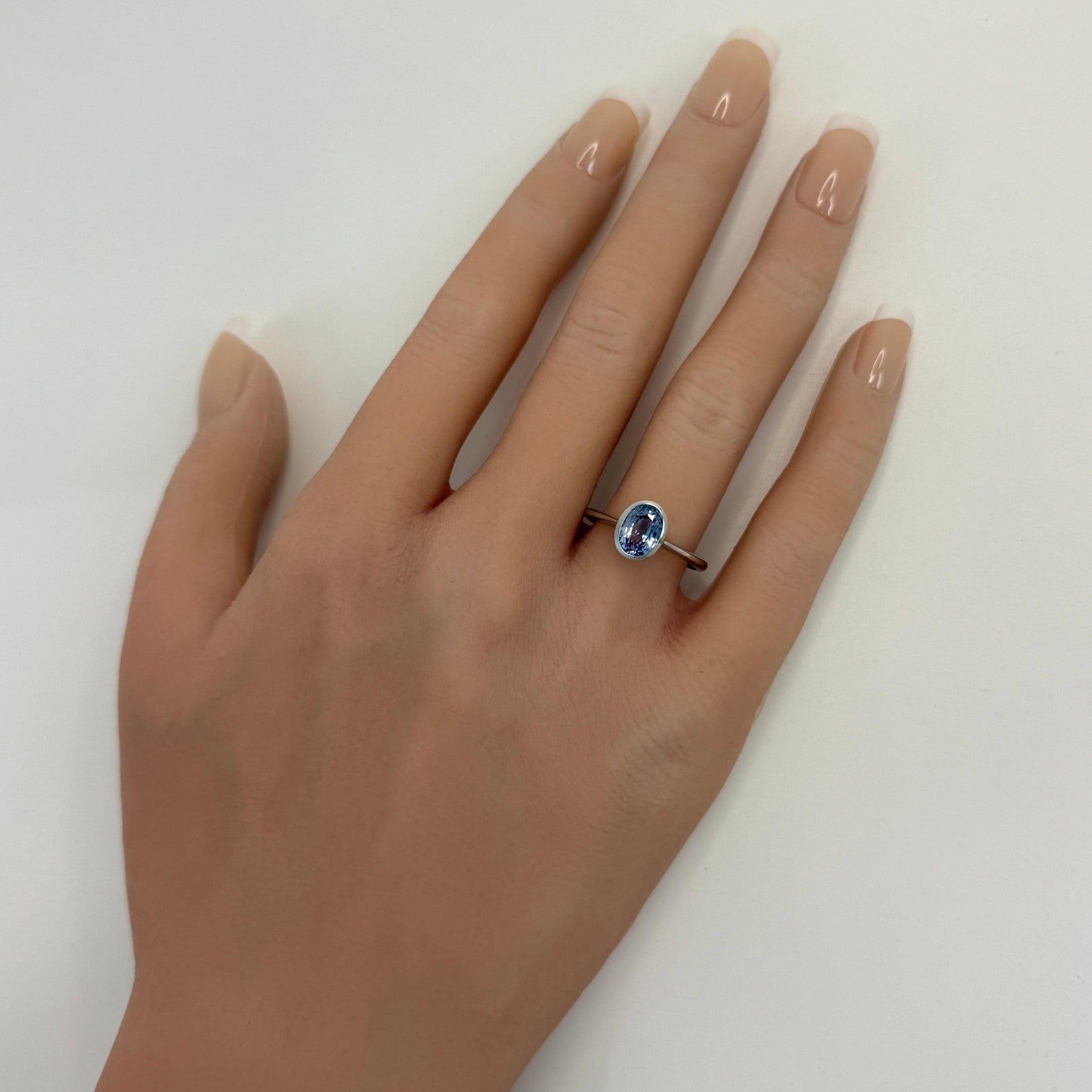 1.03ct Vivid Light Blue Ceylon Sapphire Oval 950 Platinum Solitaire Bezel Ring — view 3