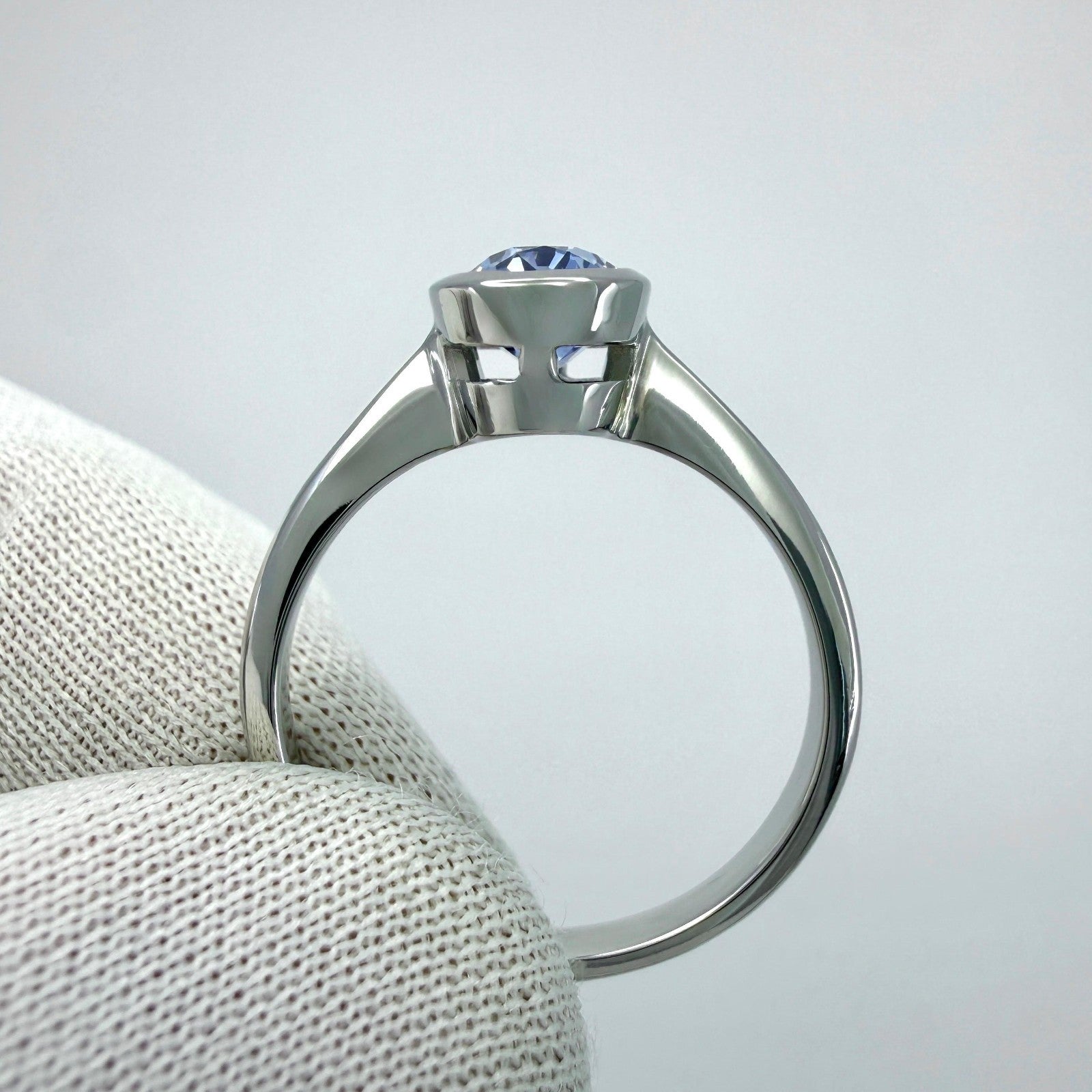 1.03ct Vivid Light Blue Ceylon Sapphire Oval 950 Platinum Solitaire Bezel Ring — view 5
