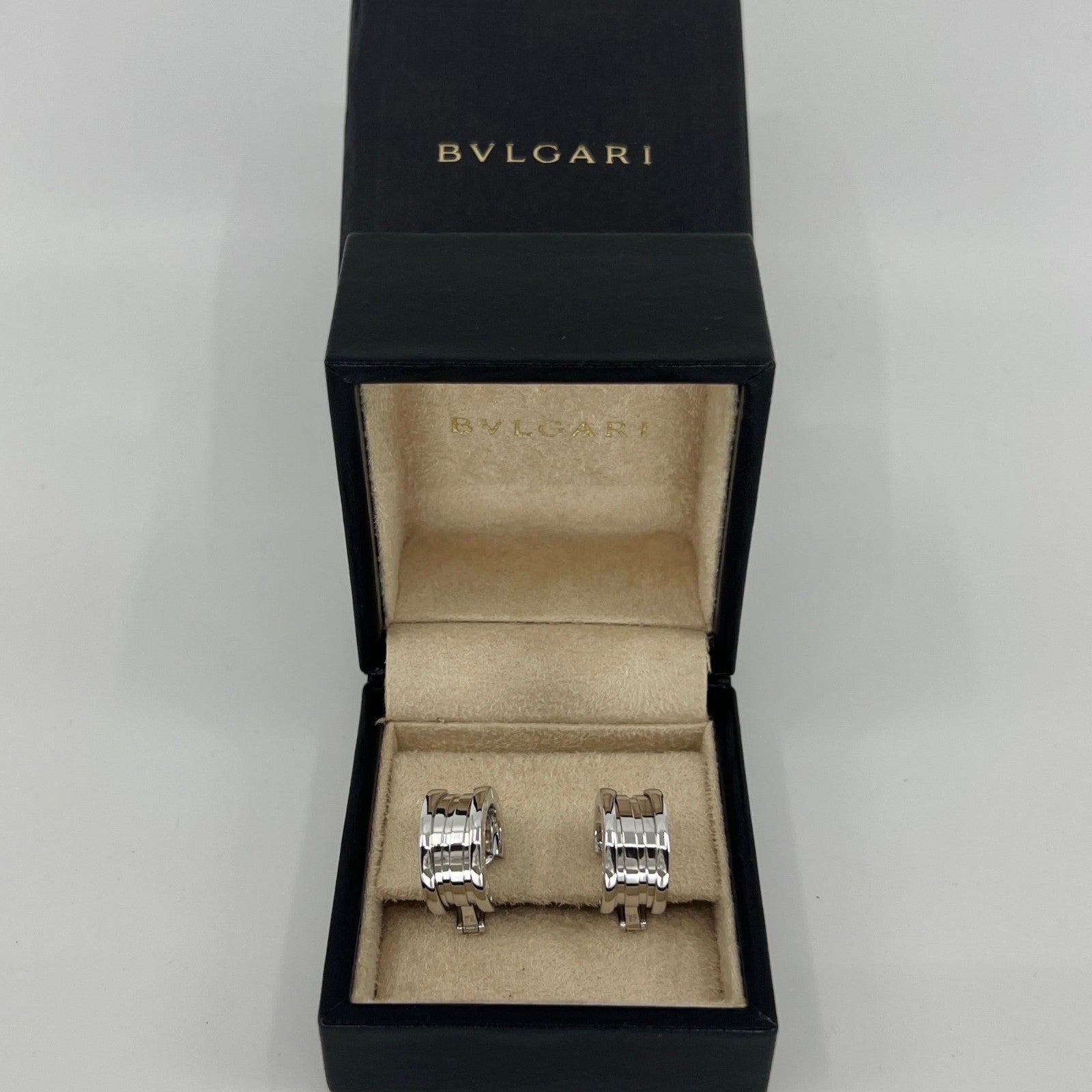 Vintage Bvlgari Bulgari B.Zero1 18 Karat White Gold Hoop Stud Earrings with Box — view 2