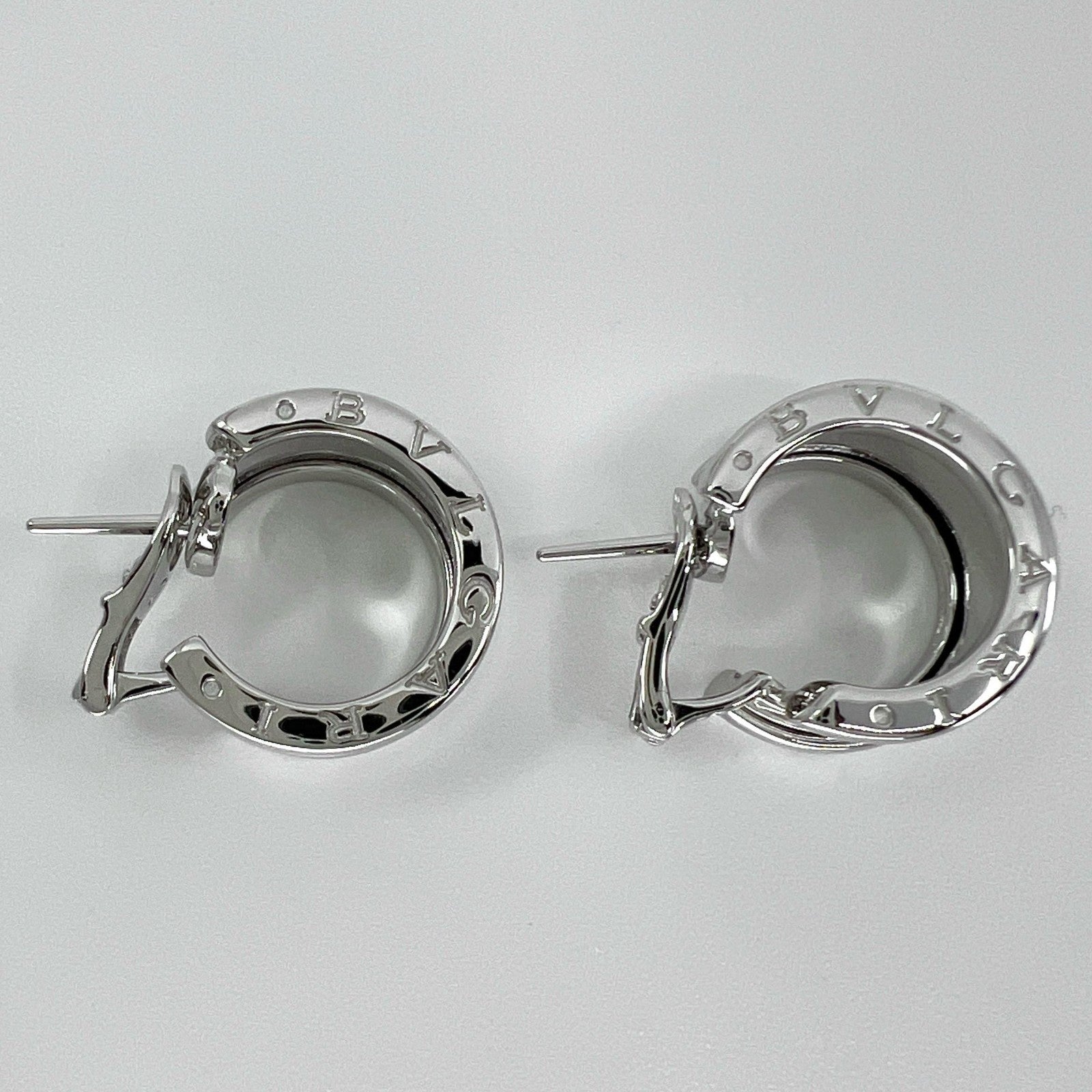 Vintage Bvlgari Bulgari B.Zero1 18 Karat White Gold Hoop Stud Earrings with Box — view 5