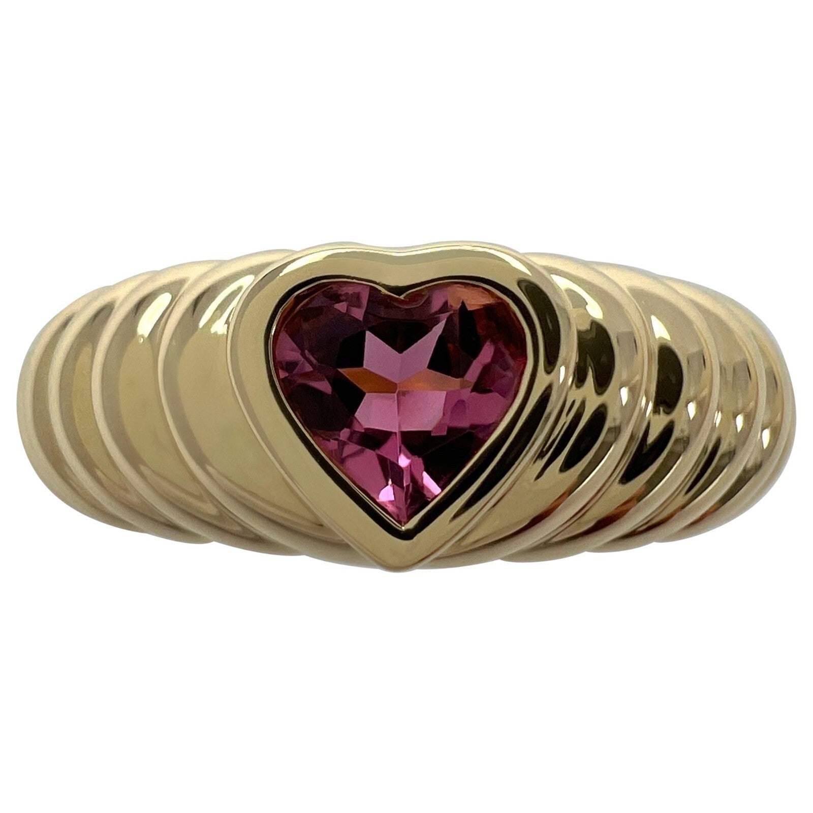 Vintage Tiffany & Co Vivid Pink Tourmaline Heart Cut 18k Yellow Gold Band Ring