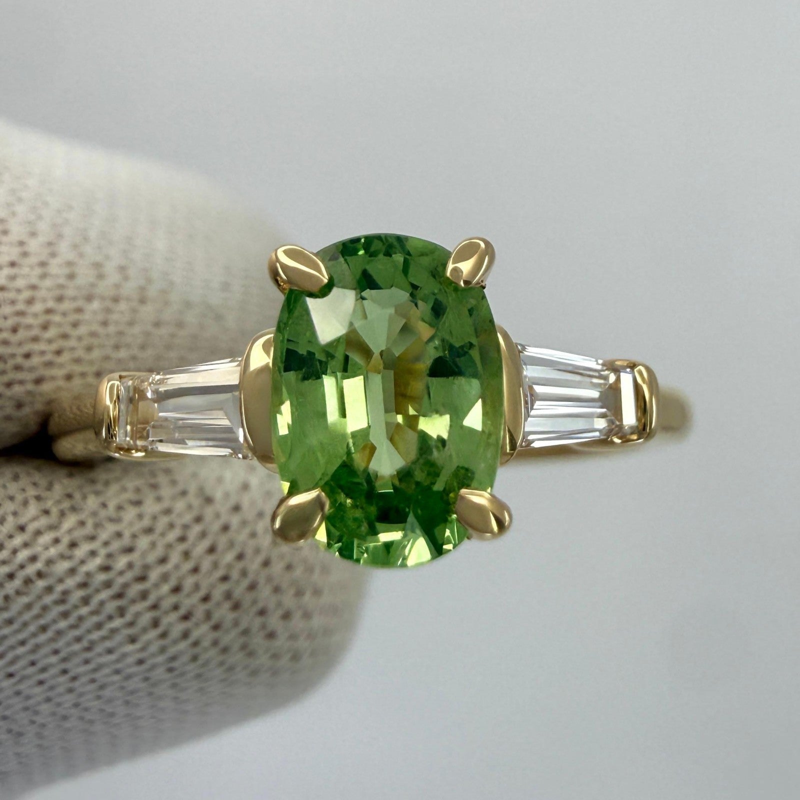 1.32ct Mint Green Tsavorite Garnet & Diamond 18k Yellow Gold Three Stone Ring — view 2