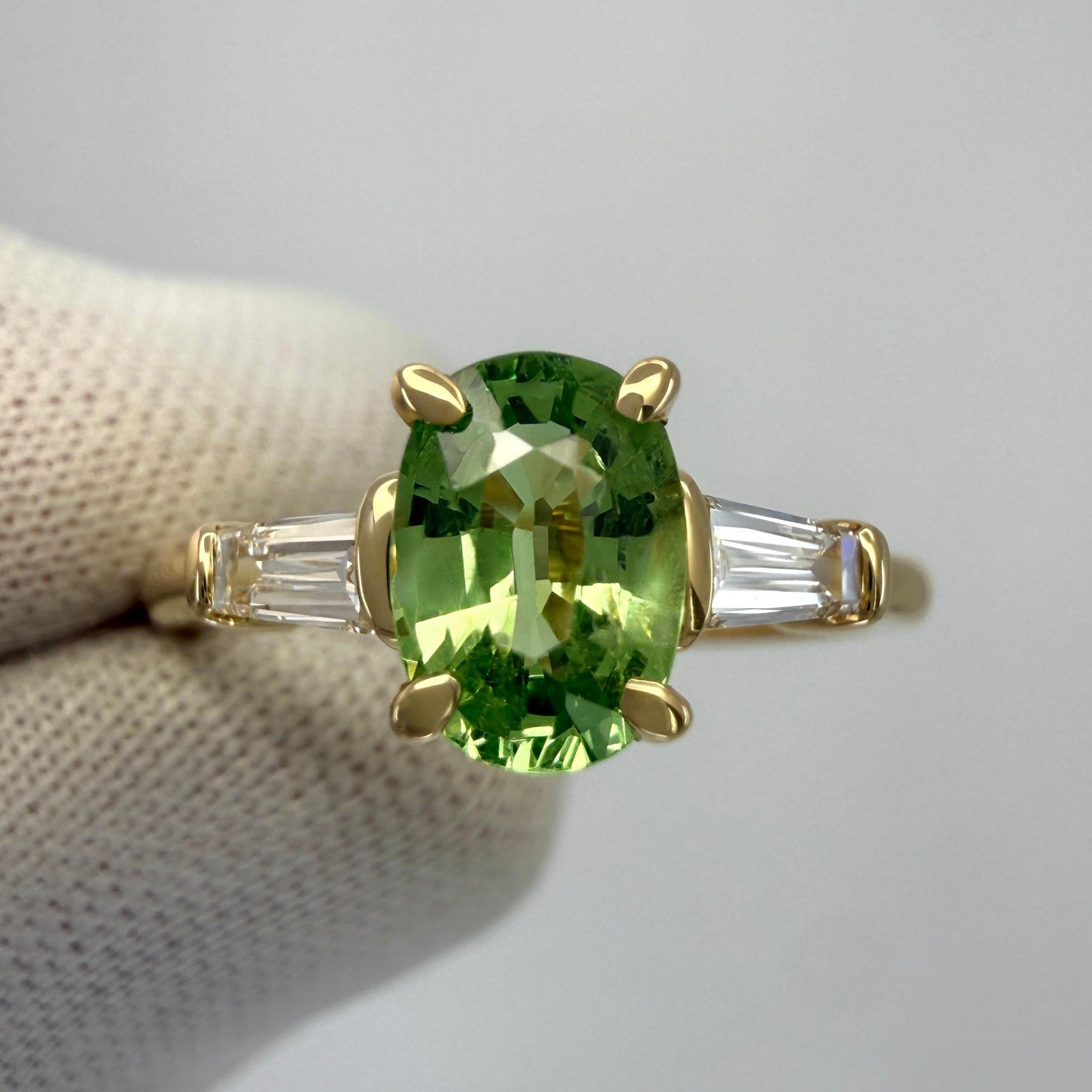 1.32ct Mint Green Tsavorite Garnet & Diamond 18k Yellow Gold Three Stone Ring — view 4