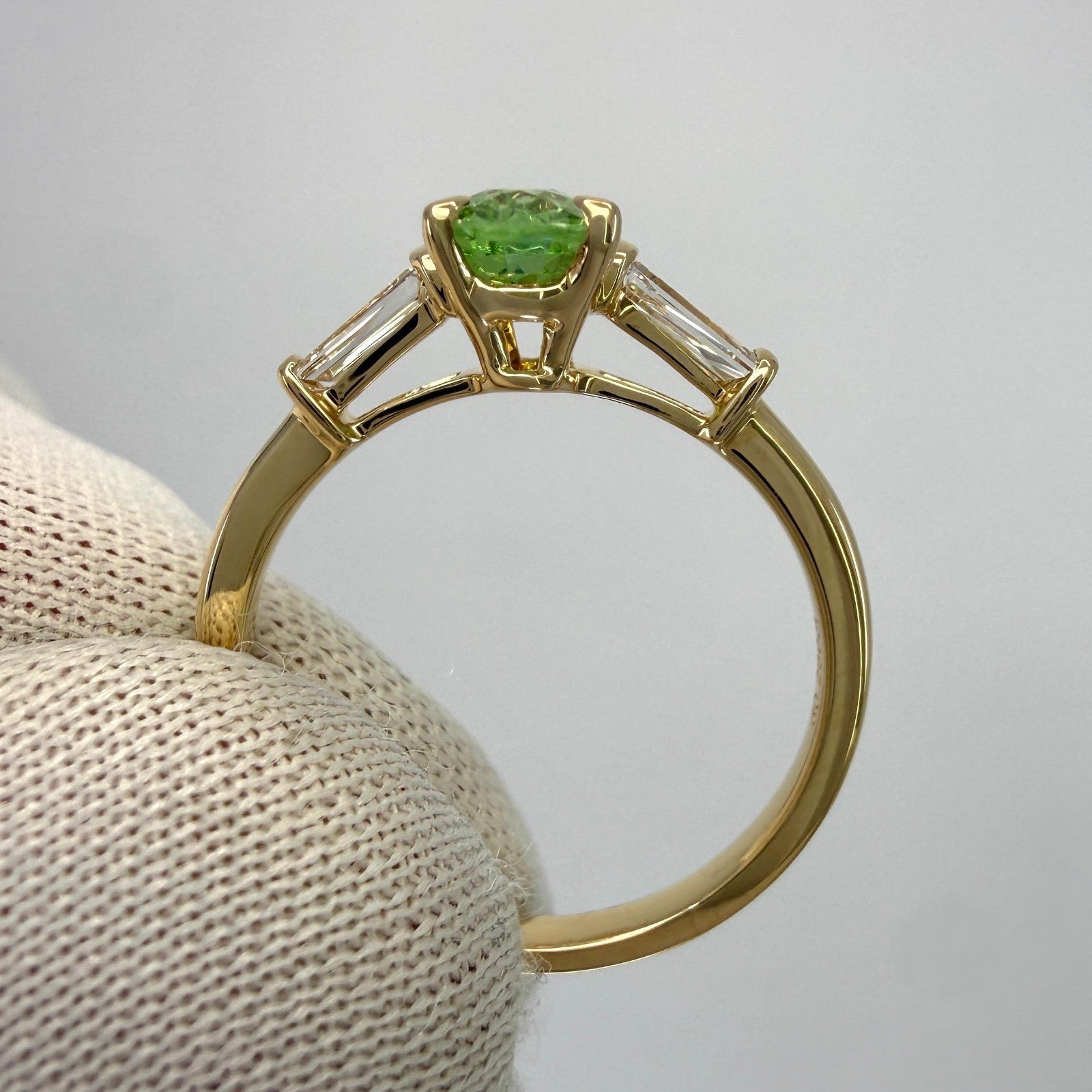 1.32ct Mint Green Tsavorite Garnet & Diamond 18k Yellow Gold Three Stone Ring — view 5