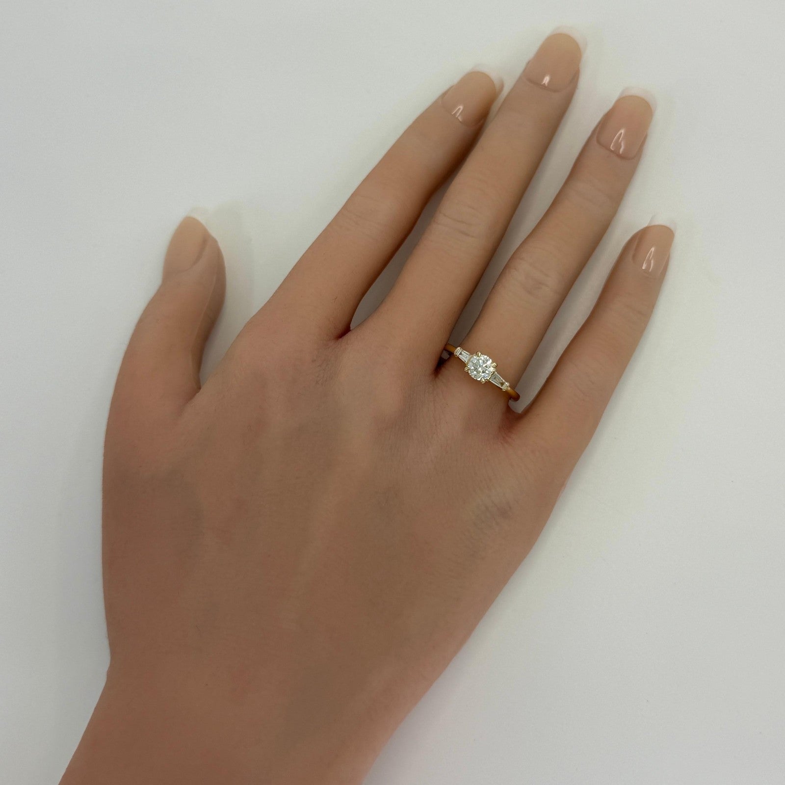 0.82ct GIA Certified Natural Diamond & Baguette Cut 18k Gold Three Stone Ring — view 4