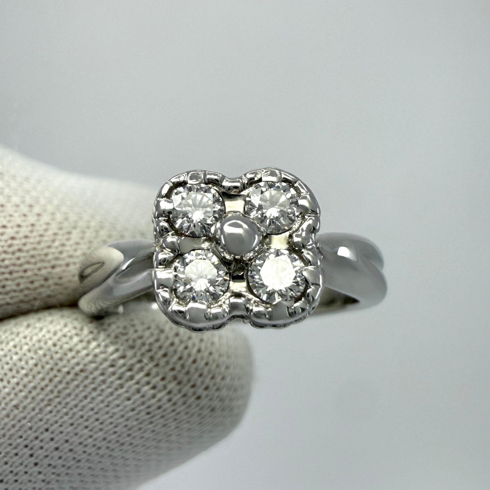 Vintage Van Cleef & Arpels Diamond 18k White Gold Arno Alhambra Flower Ring — view 2